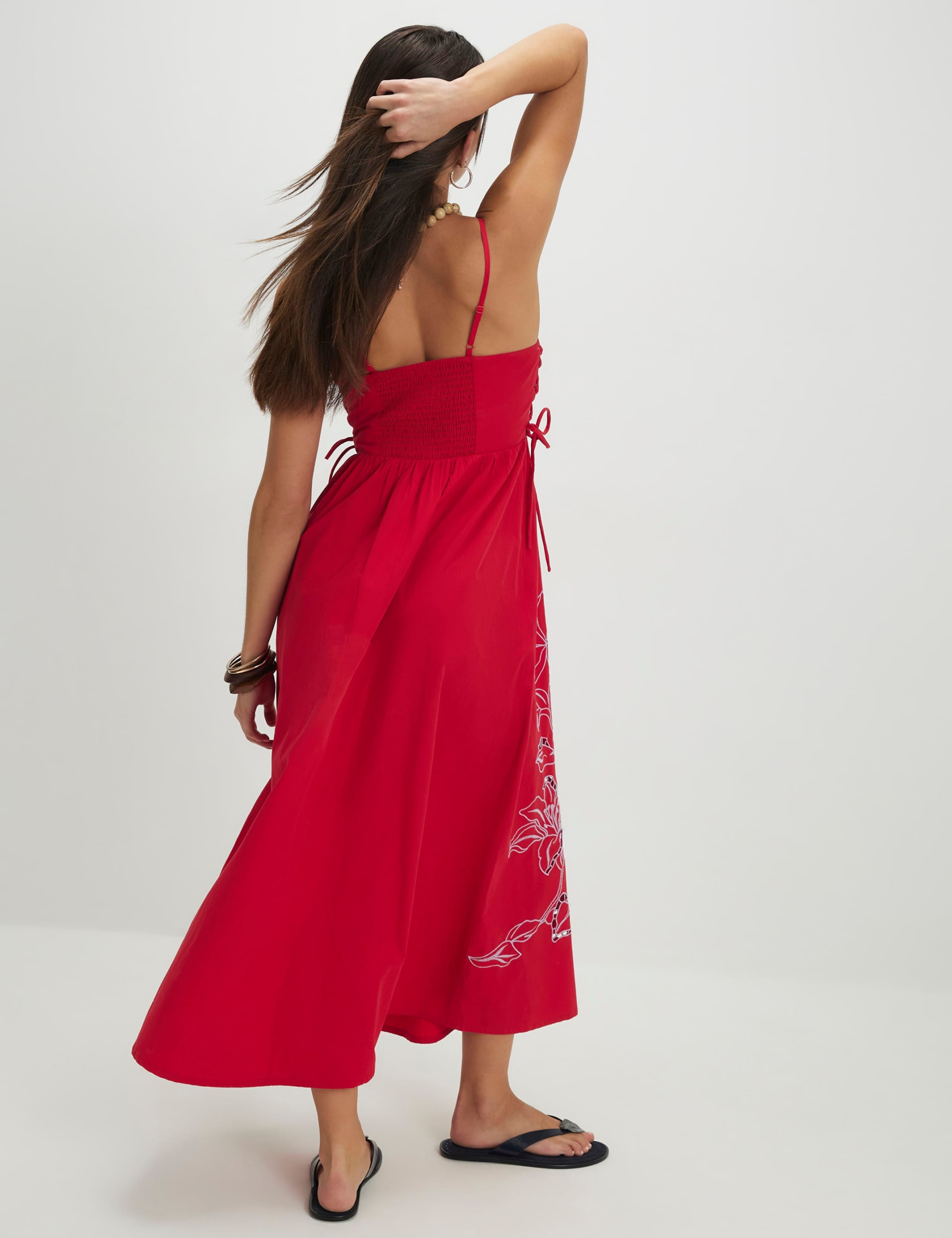 Pure Cotton Embroidered Midaxi Waisted Dress 2 of 4