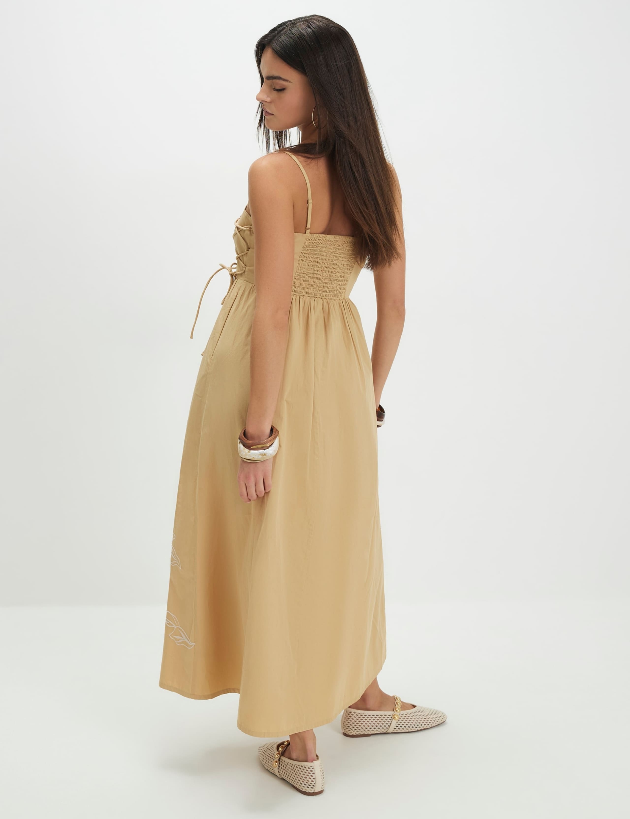 Pure Cotton Embroidered Midaxi Waisted Dress 3 of 4