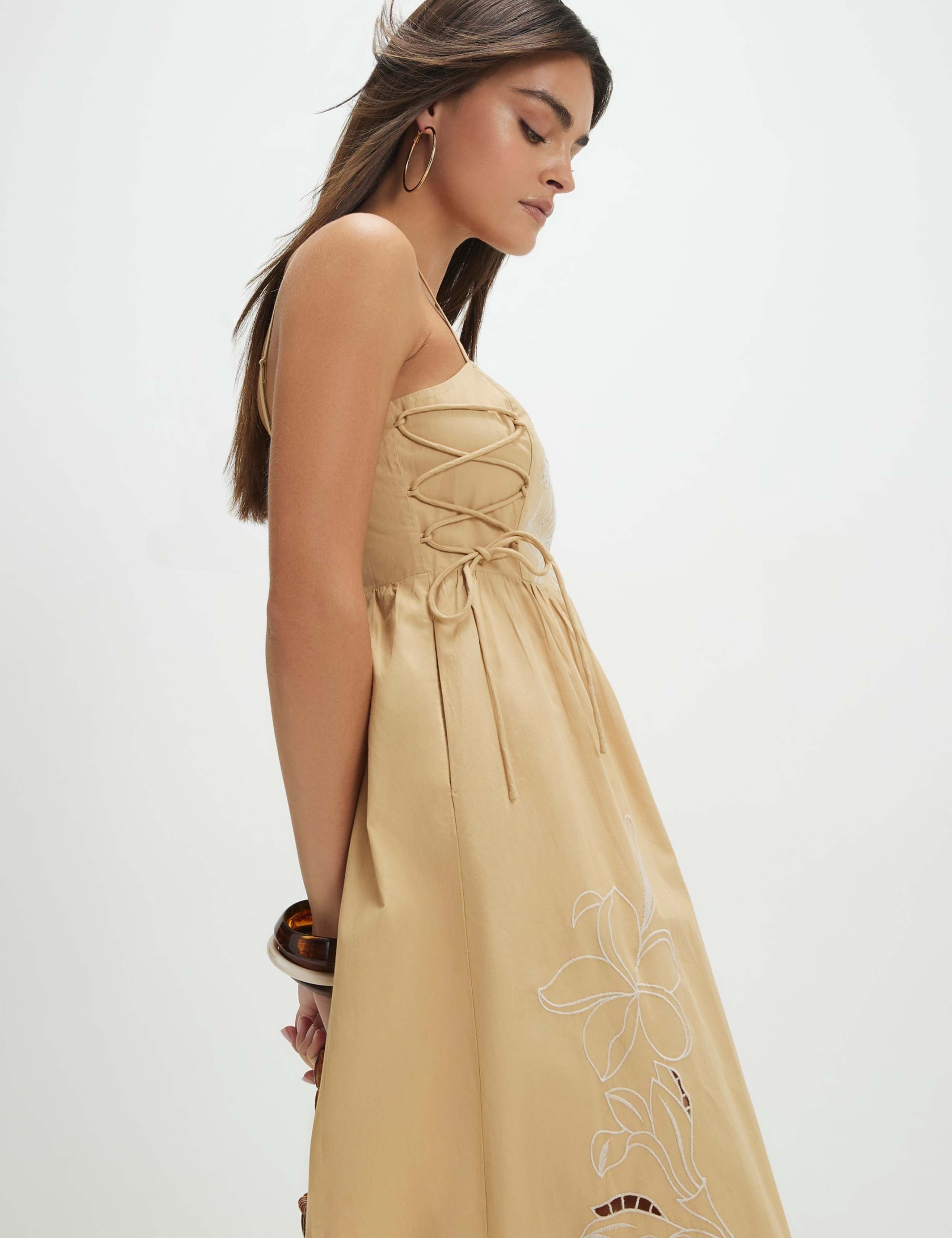 Pure Cotton Embroidered Midaxi Waisted Dress 4 of 4