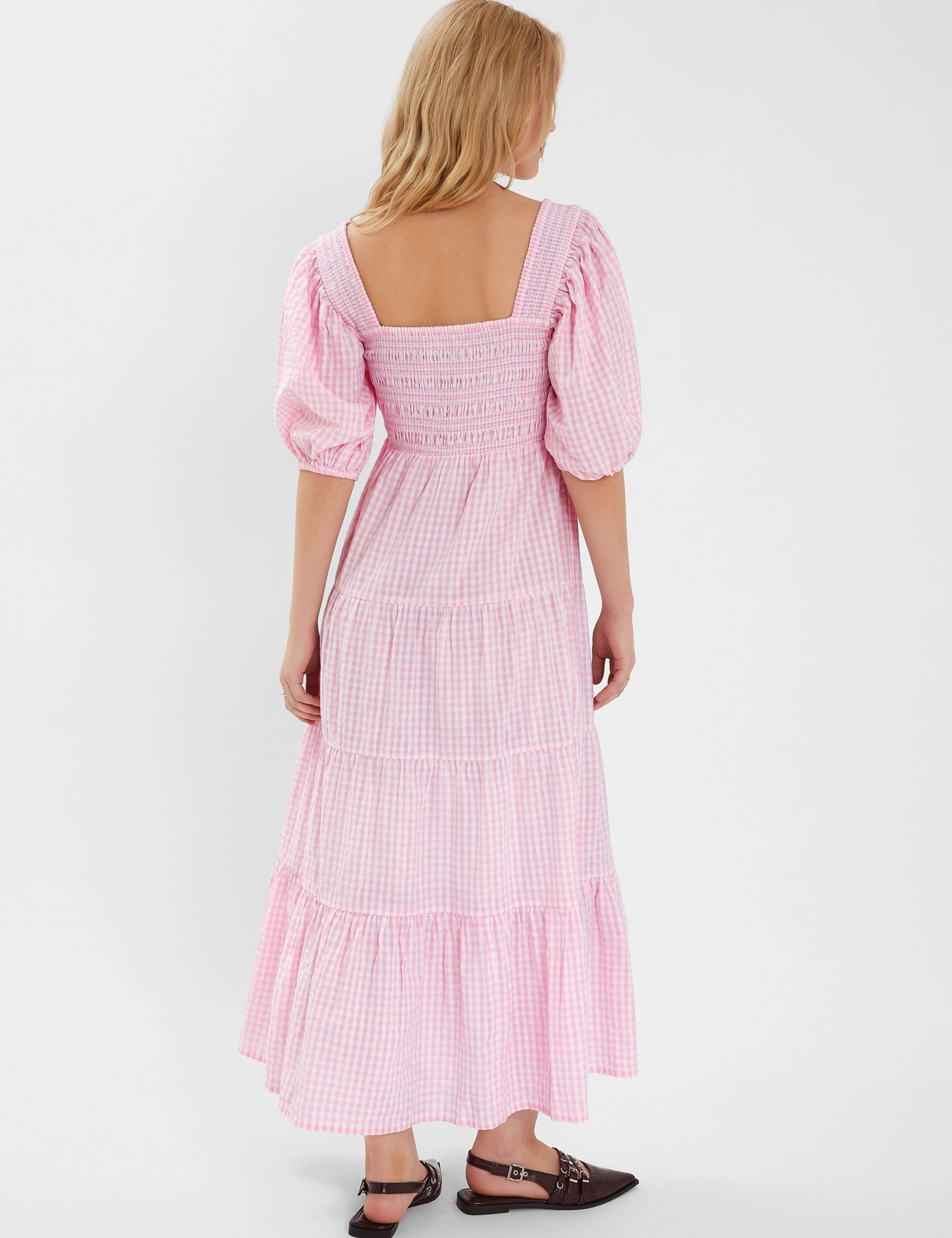Pure Cotton Gingham Square Neck Maxi Dress 3 of 4