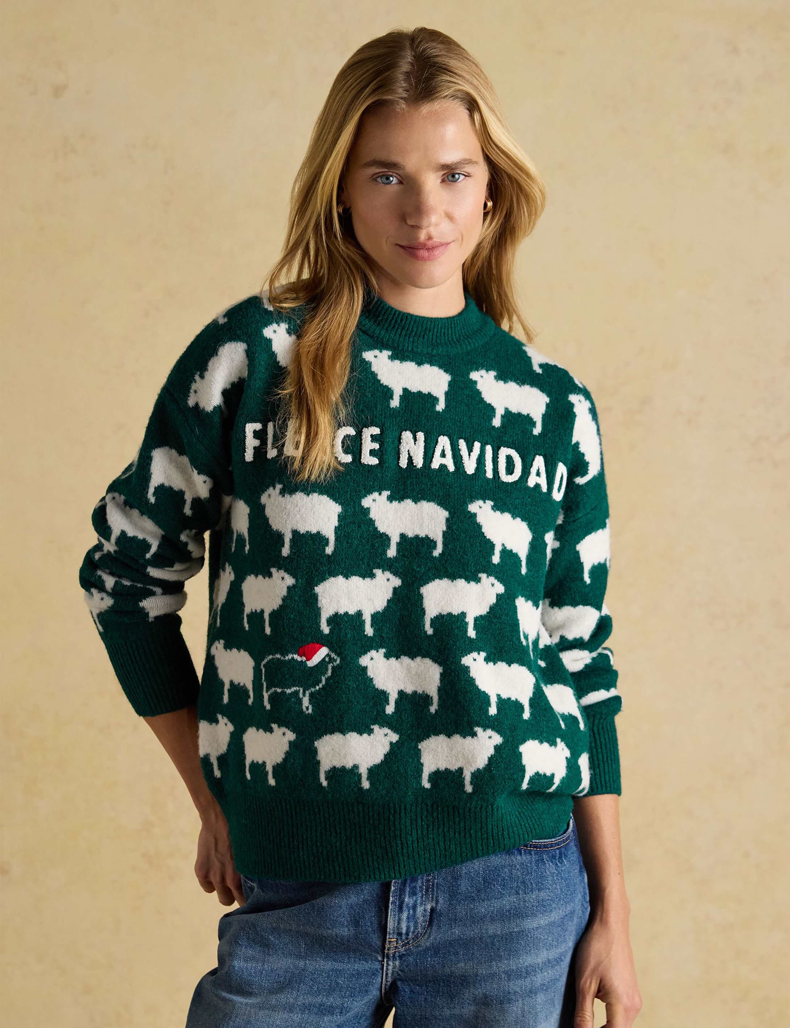 Knitted Fleece Navidad Slogan Sheep Jumper 1 of 5