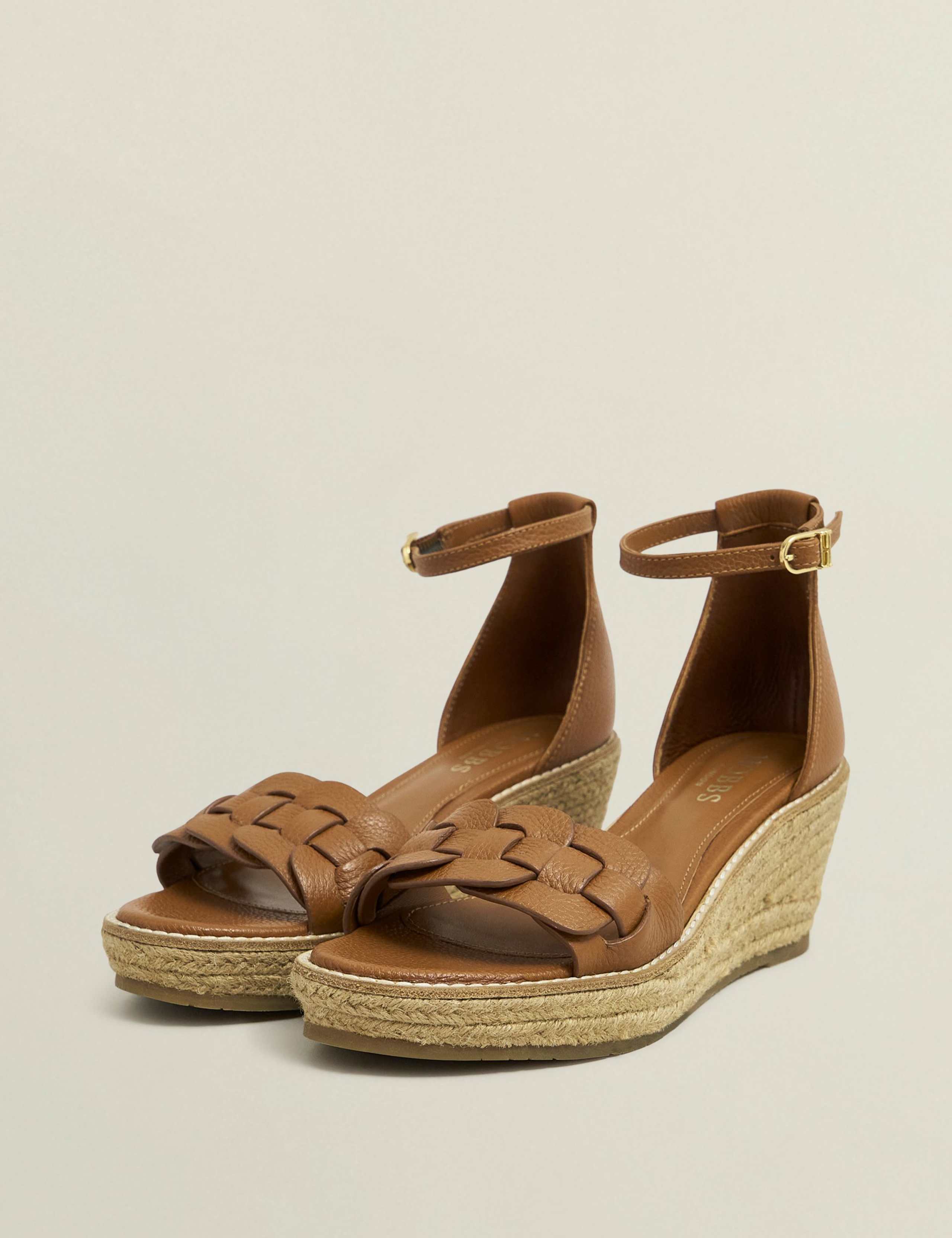 Leather Woven Ankle Strap Wedge Espadrilles 4 of 6