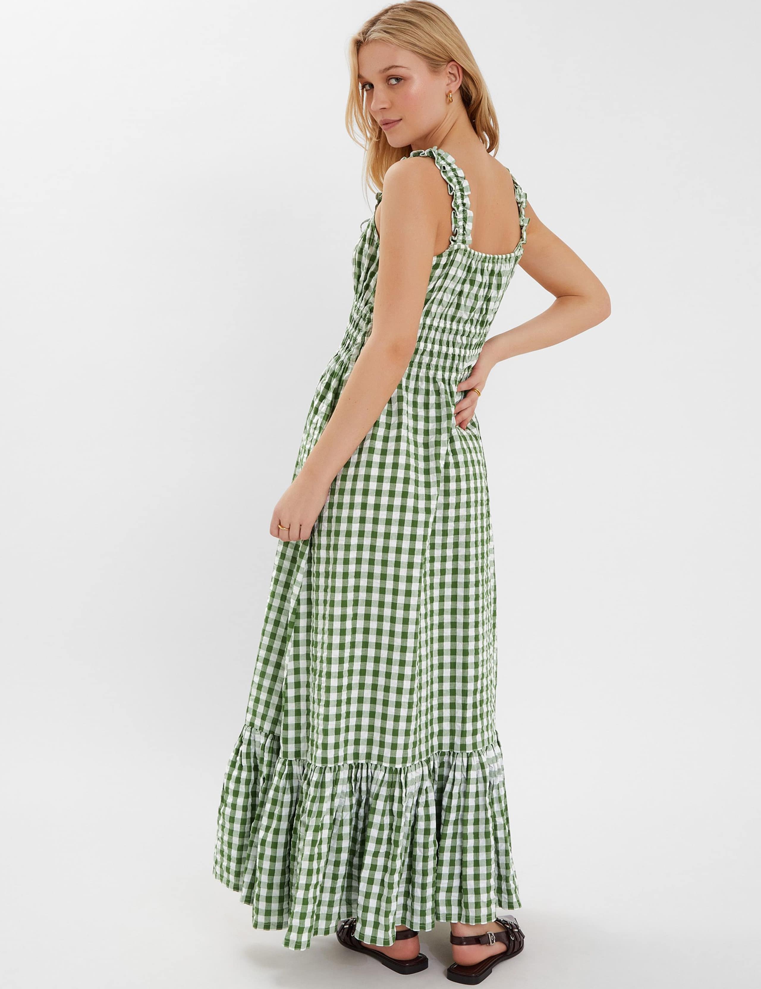 Pure Cotton Gingham Square Neck Maxi Dress 3 of 4