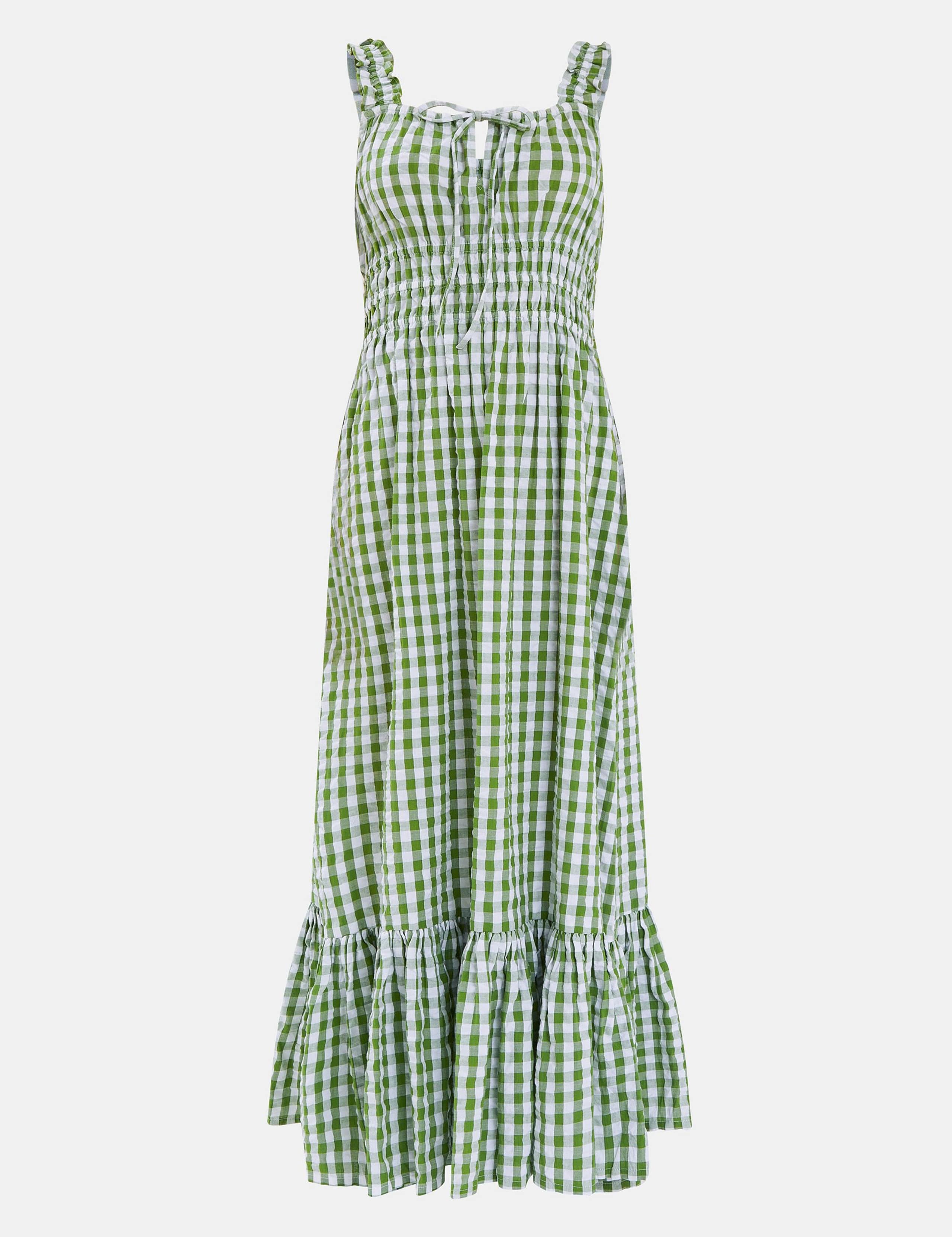 Pure Cotton Gingham Square Neck Maxi Dress 2 of 4