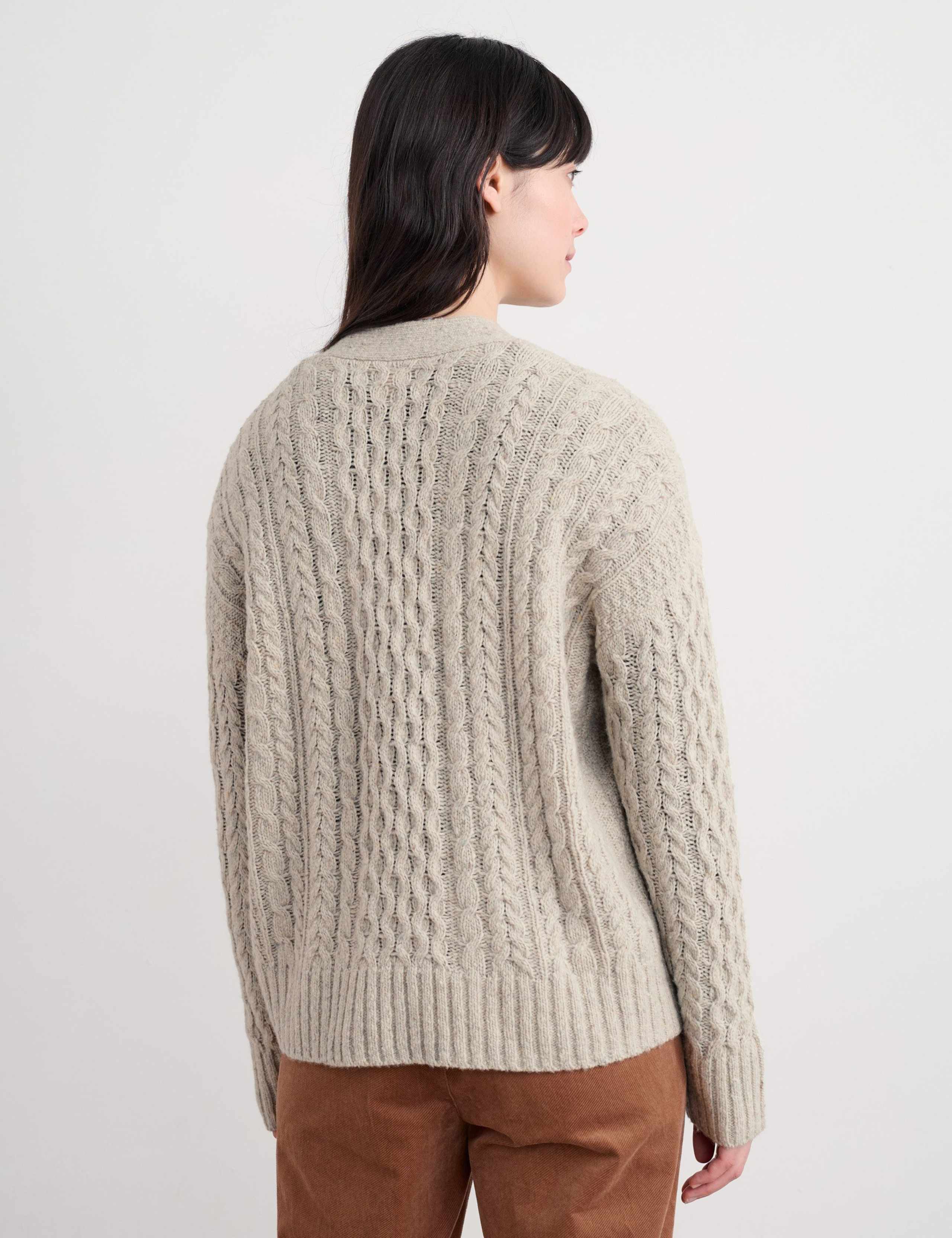Merino Wool Rich Cable Knit Cardigan 3 of 5