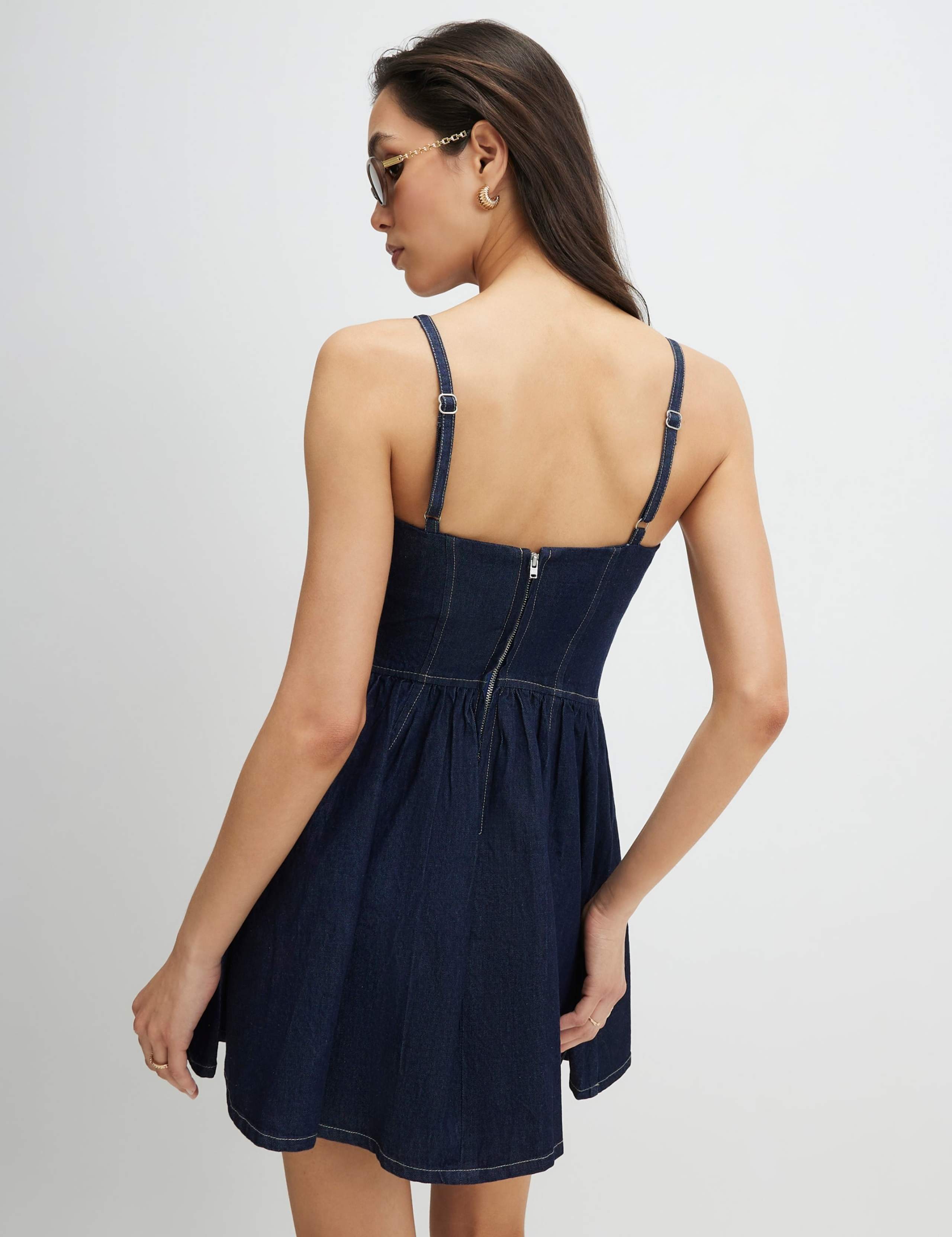 Denim Scoop Neck Mini Skater Dress 4 of 4