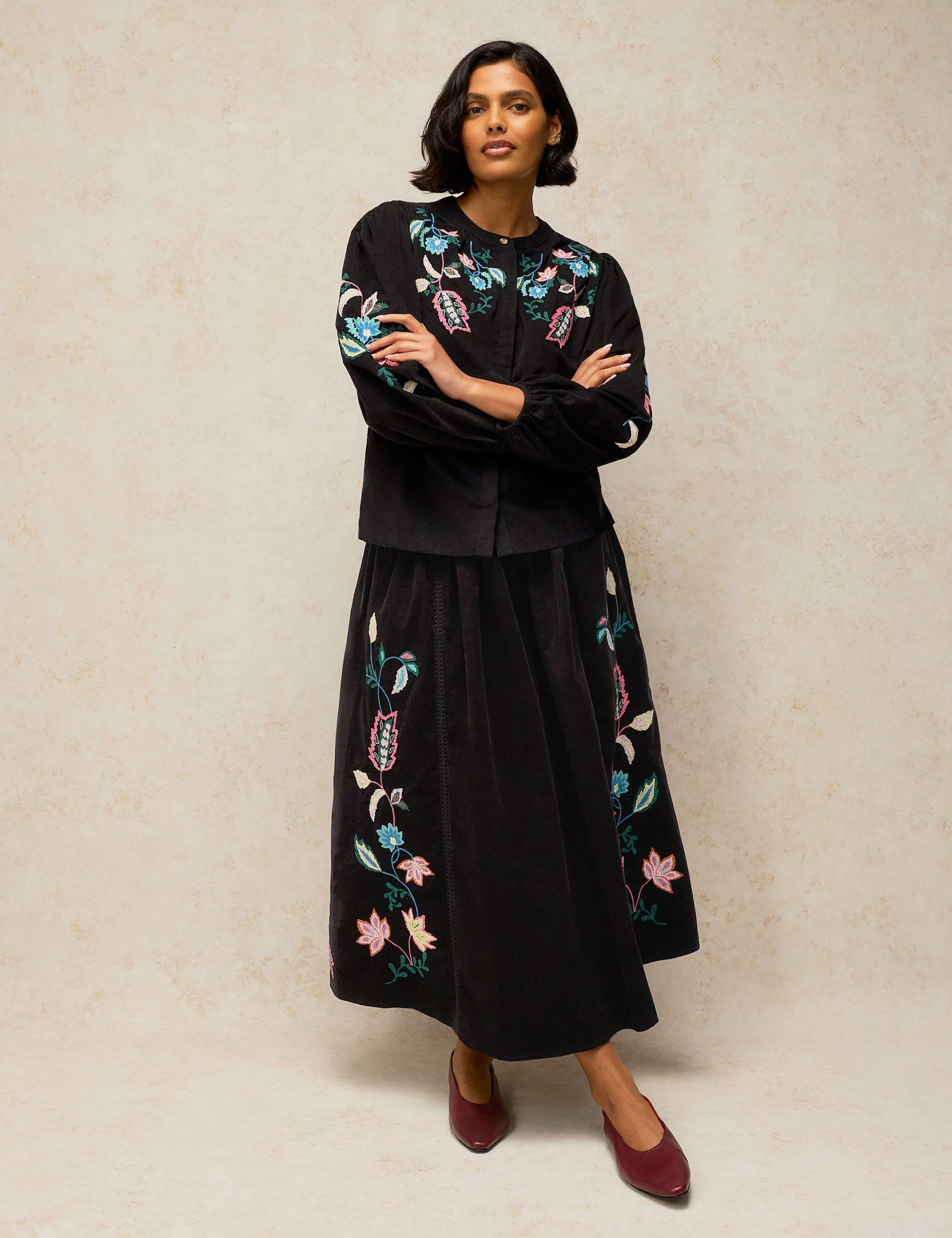 Corduroy Embroidered Midaxi A-Line Skirt 4 of 7