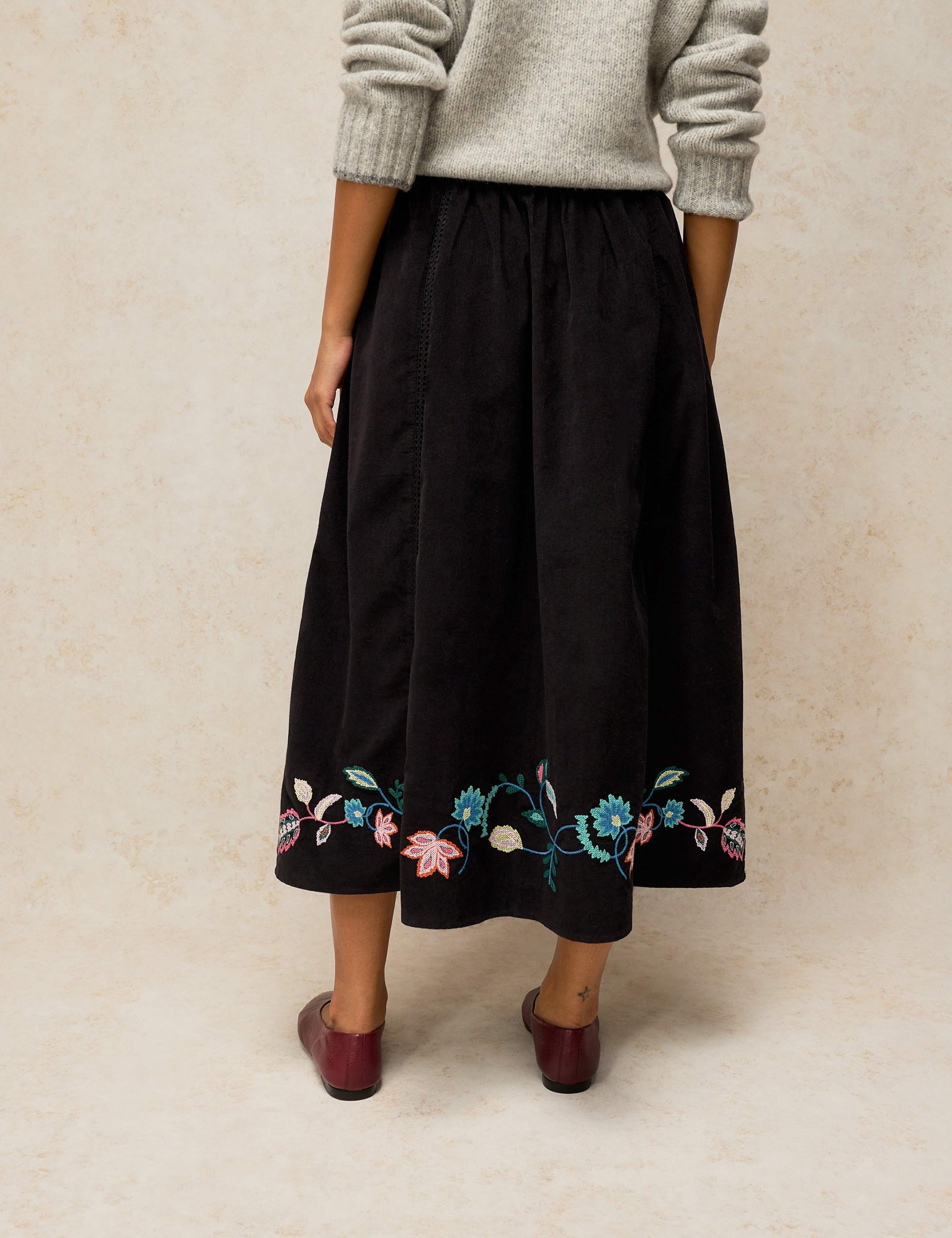 Corduroy Embroidered Midaxi A-Line Skirt 5 of 7