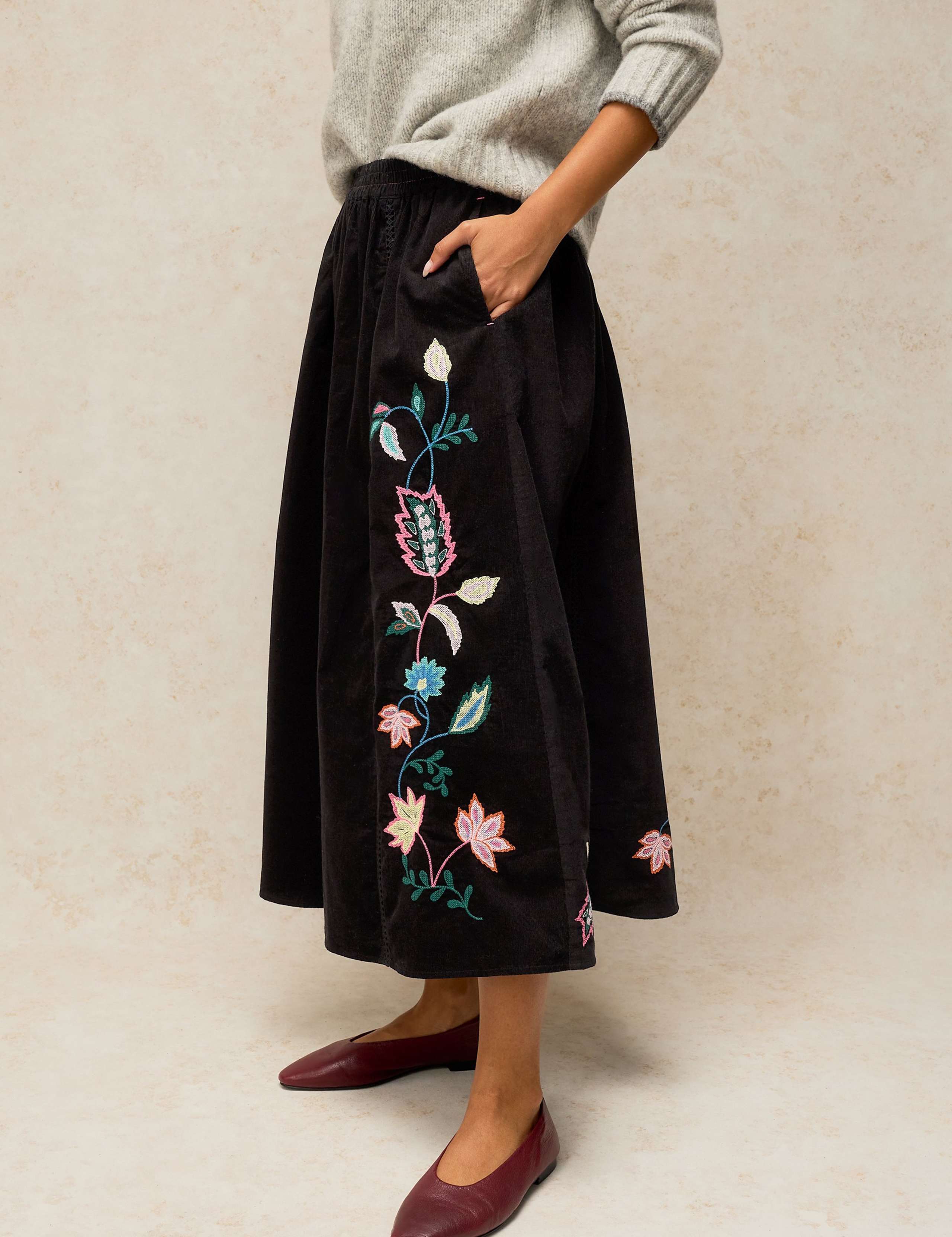 Corduroy Embroidered Midaxi A-Line Skirt 6 of 7