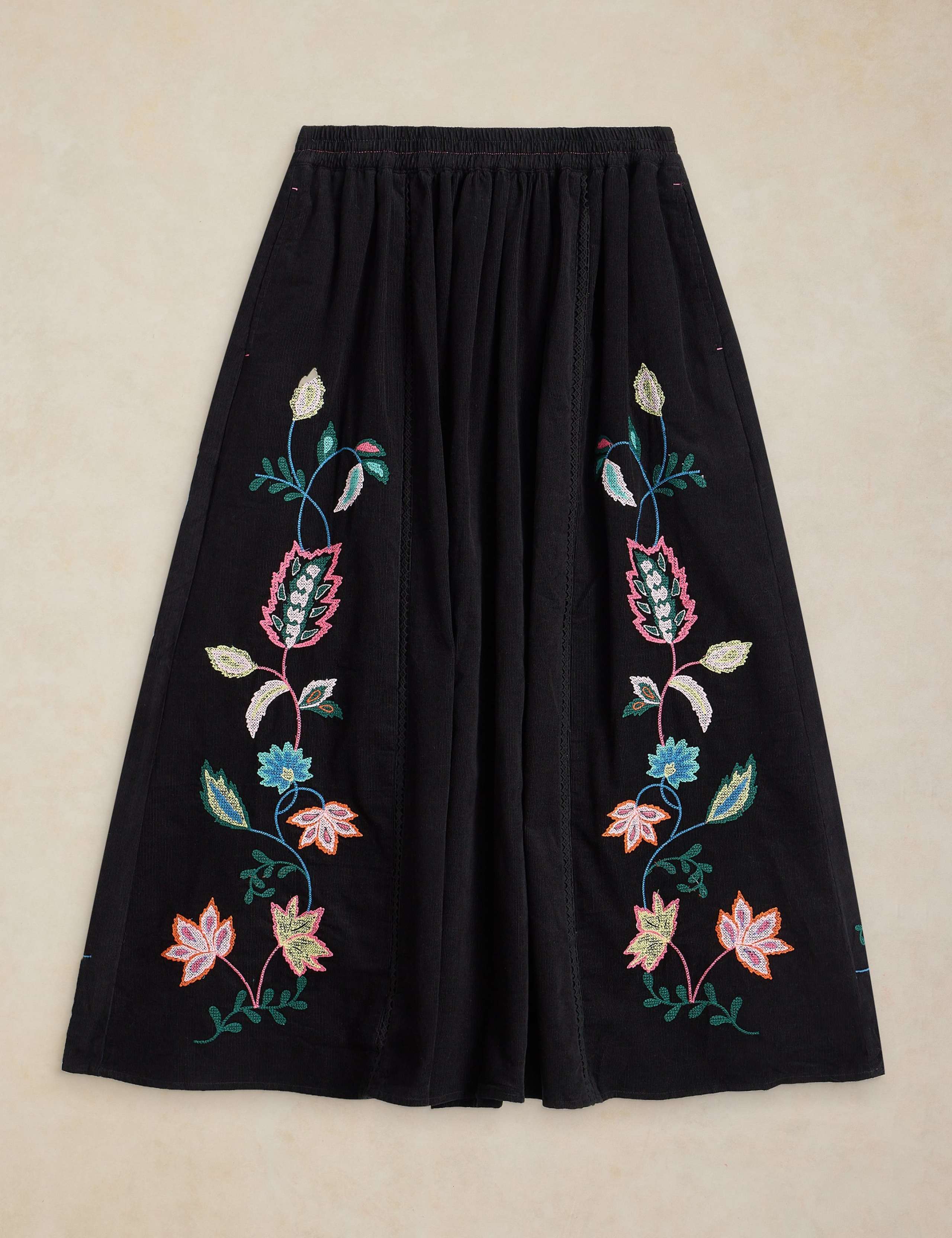 Corduroy Embroidered Midaxi A-Line Skirt 2 of 7