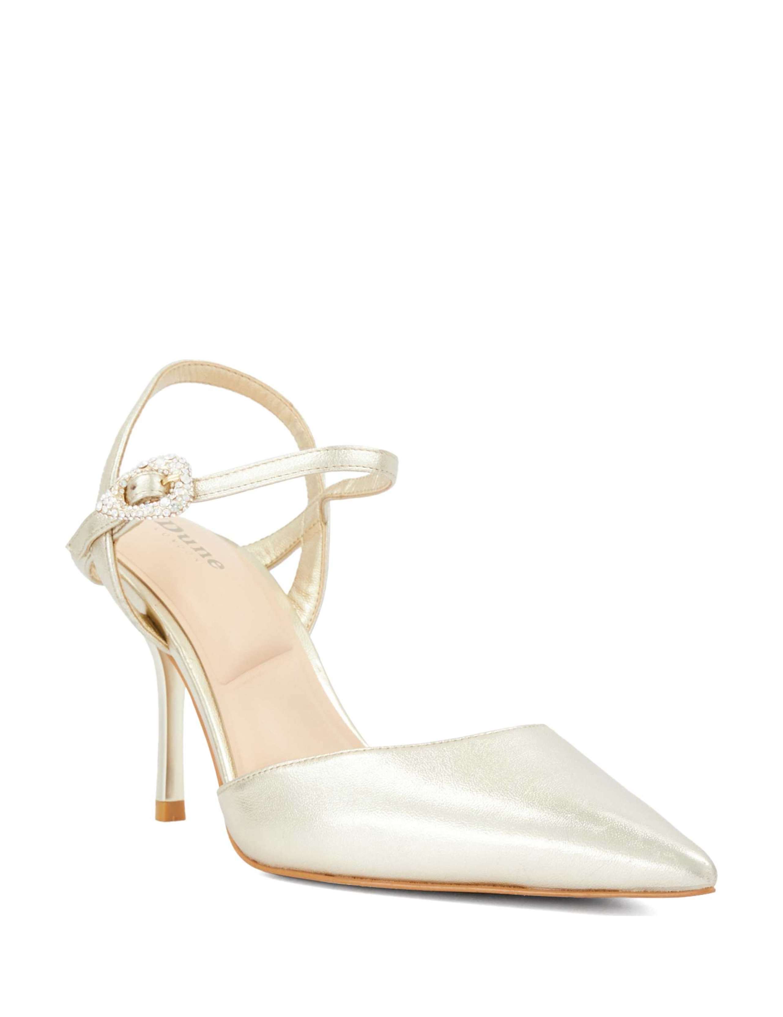 Leather Cross Strap Pointed Toe Stiletto Court Shoes 3 of 5