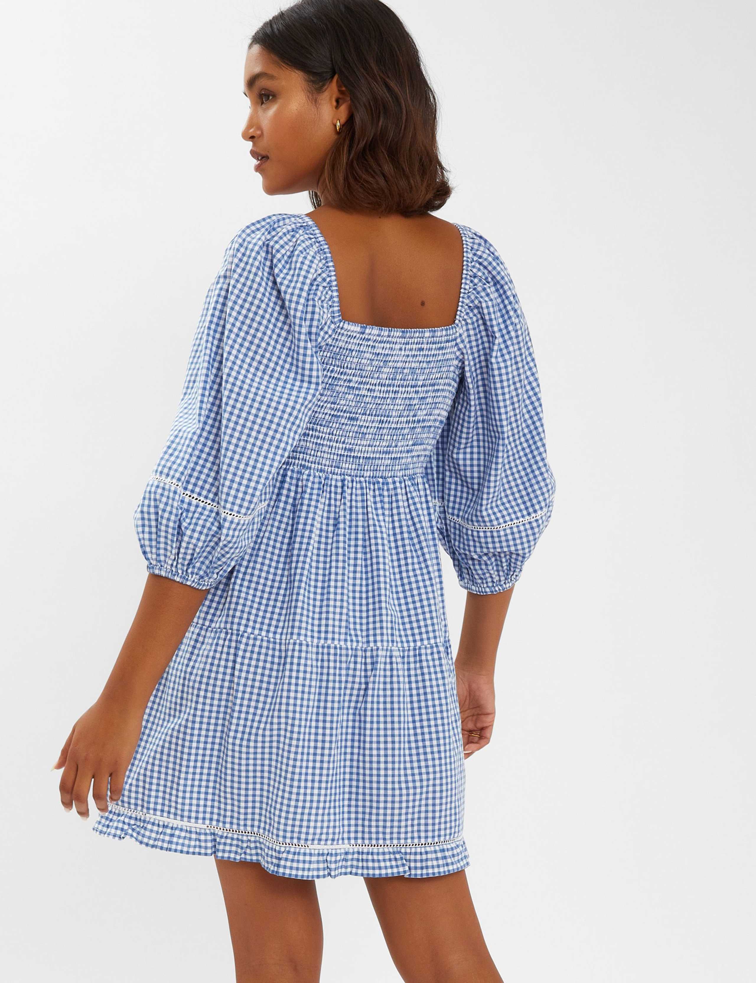 Pure Cotton Gingham Square Neck Mini Dress 3 of 4
