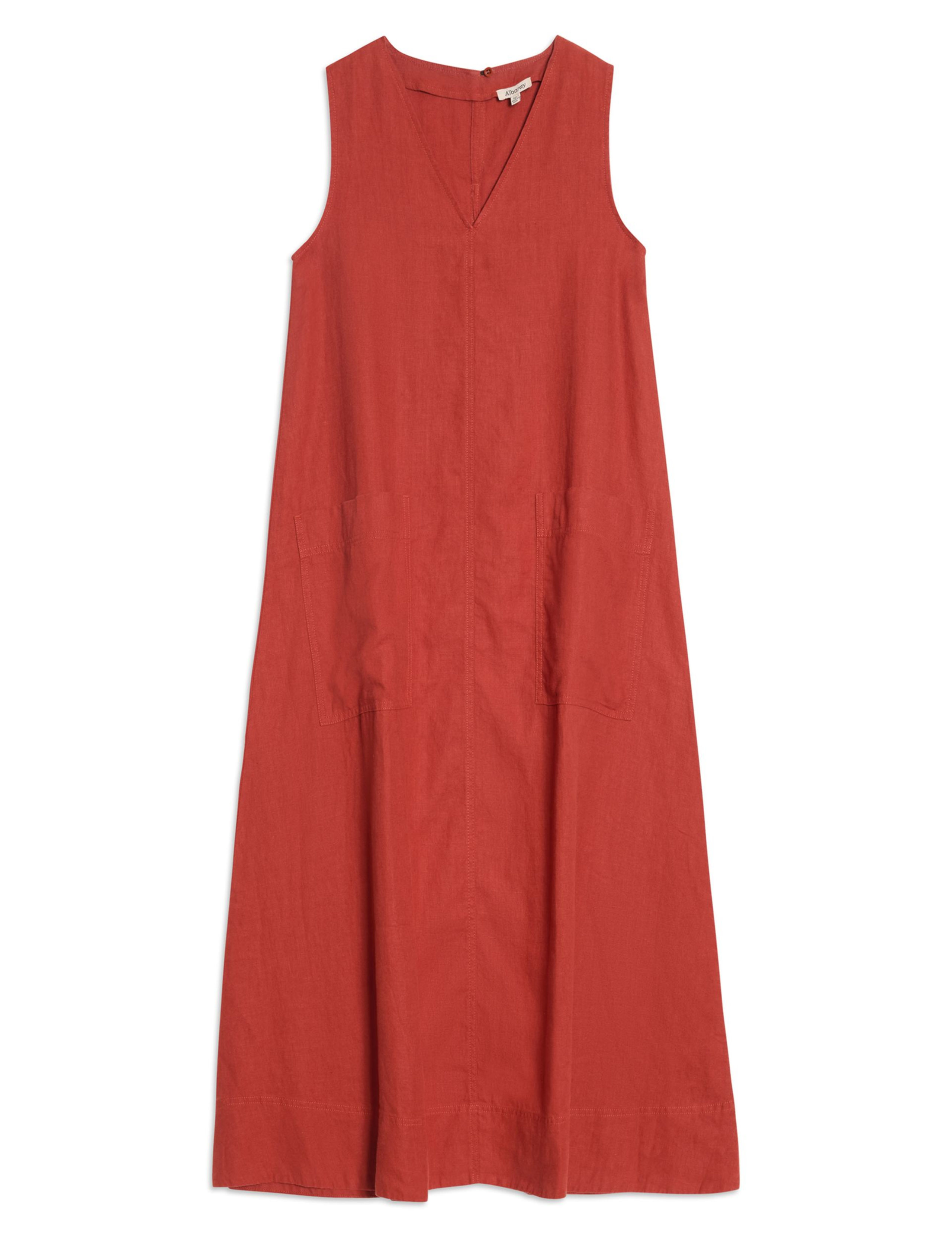 Pure Linen V-Neck Midaxi Shift Dress 2 of 4