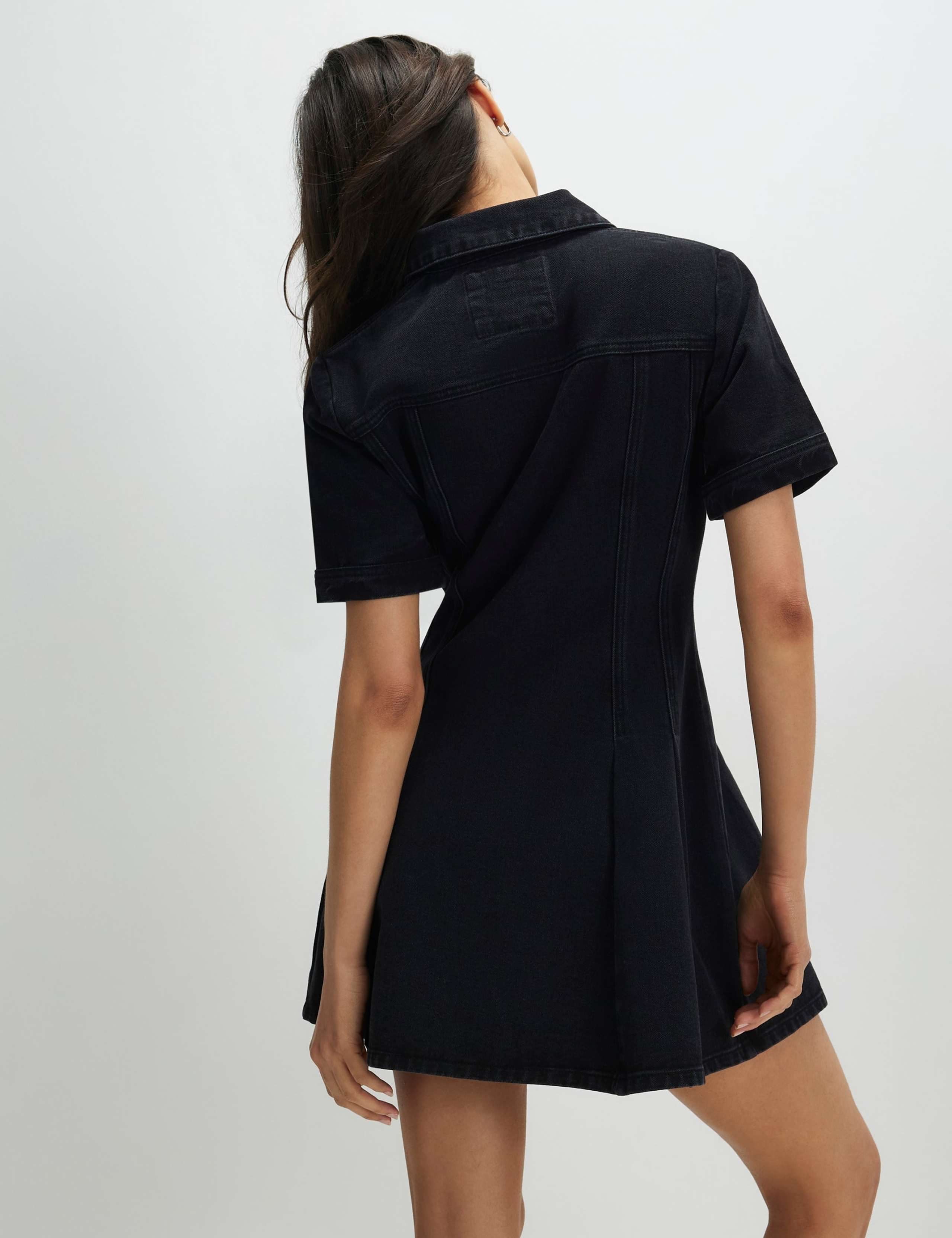 Denim Collared Pleat Front Mini Shirt Dress 2 of 4