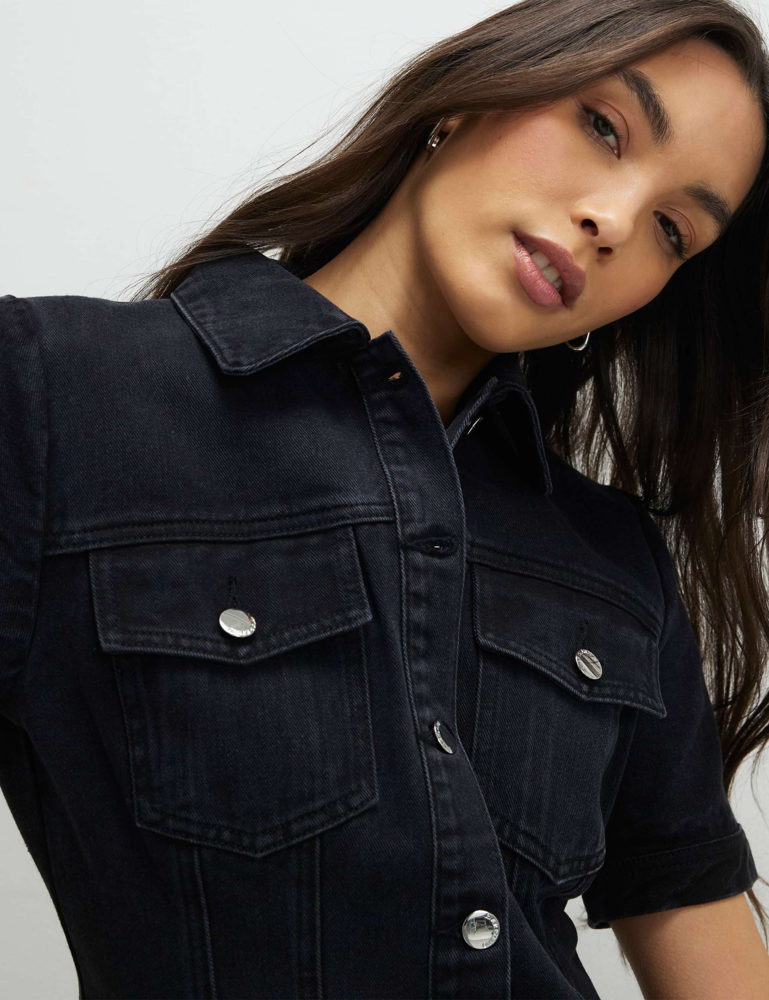 Denim Collared Pleat Front Mini Shirt Dress 4 of 4