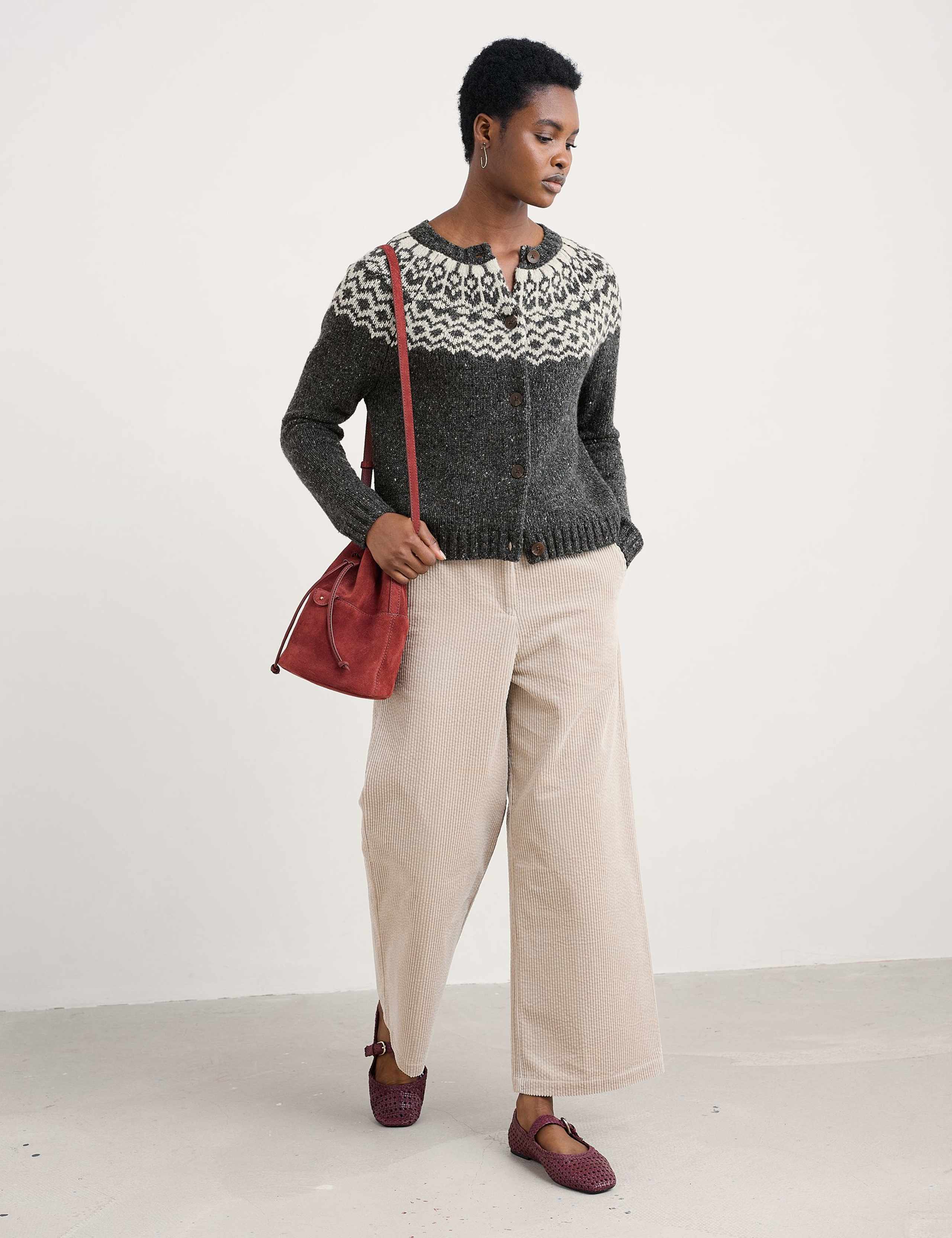Merino Wool Rich Fair Isle Crew Neck Cardigan 1 of 5