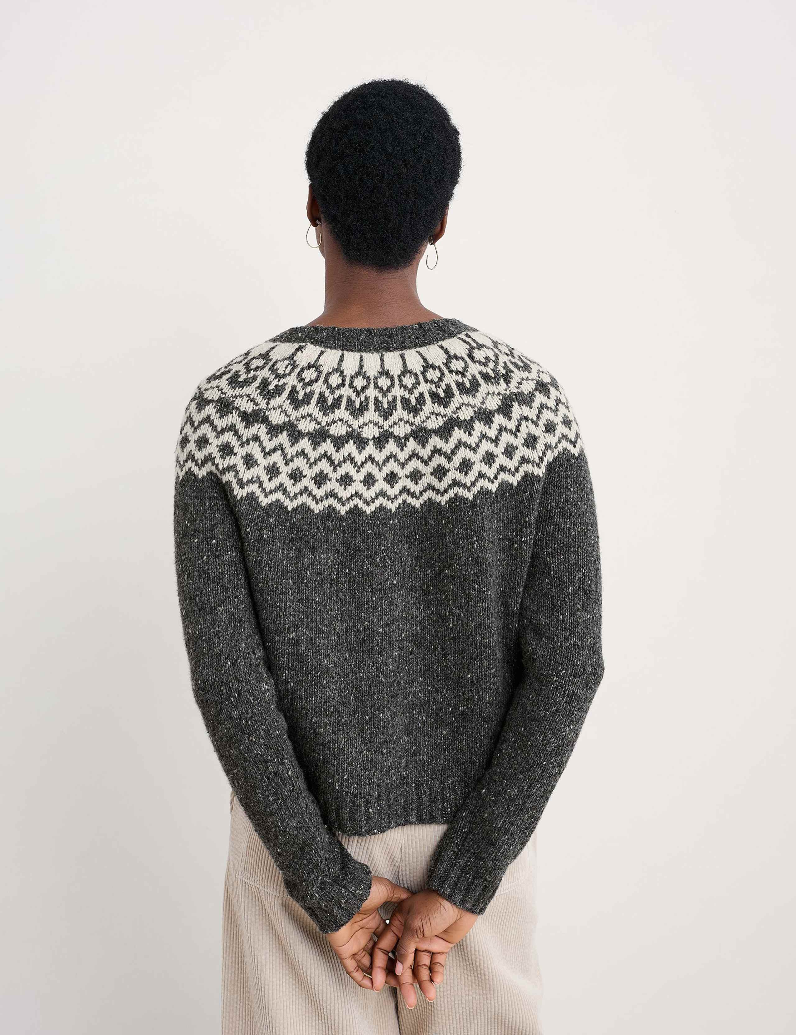 Merino Wool Rich Fair Isle Crew Neck Cardigan 3 of 5