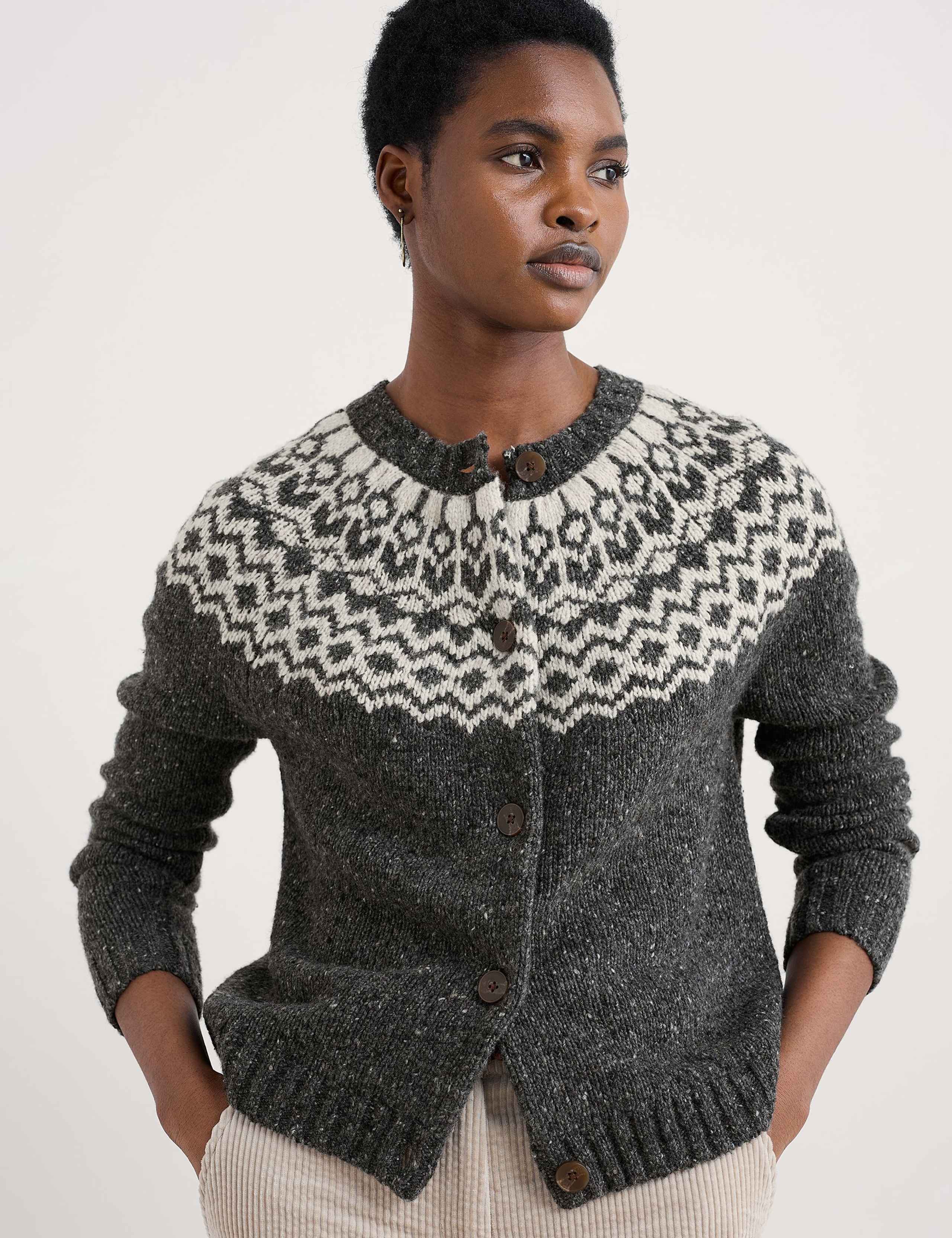 Merino Wool Rich Fair Isle Crew Neck Cardigan 4 of 5