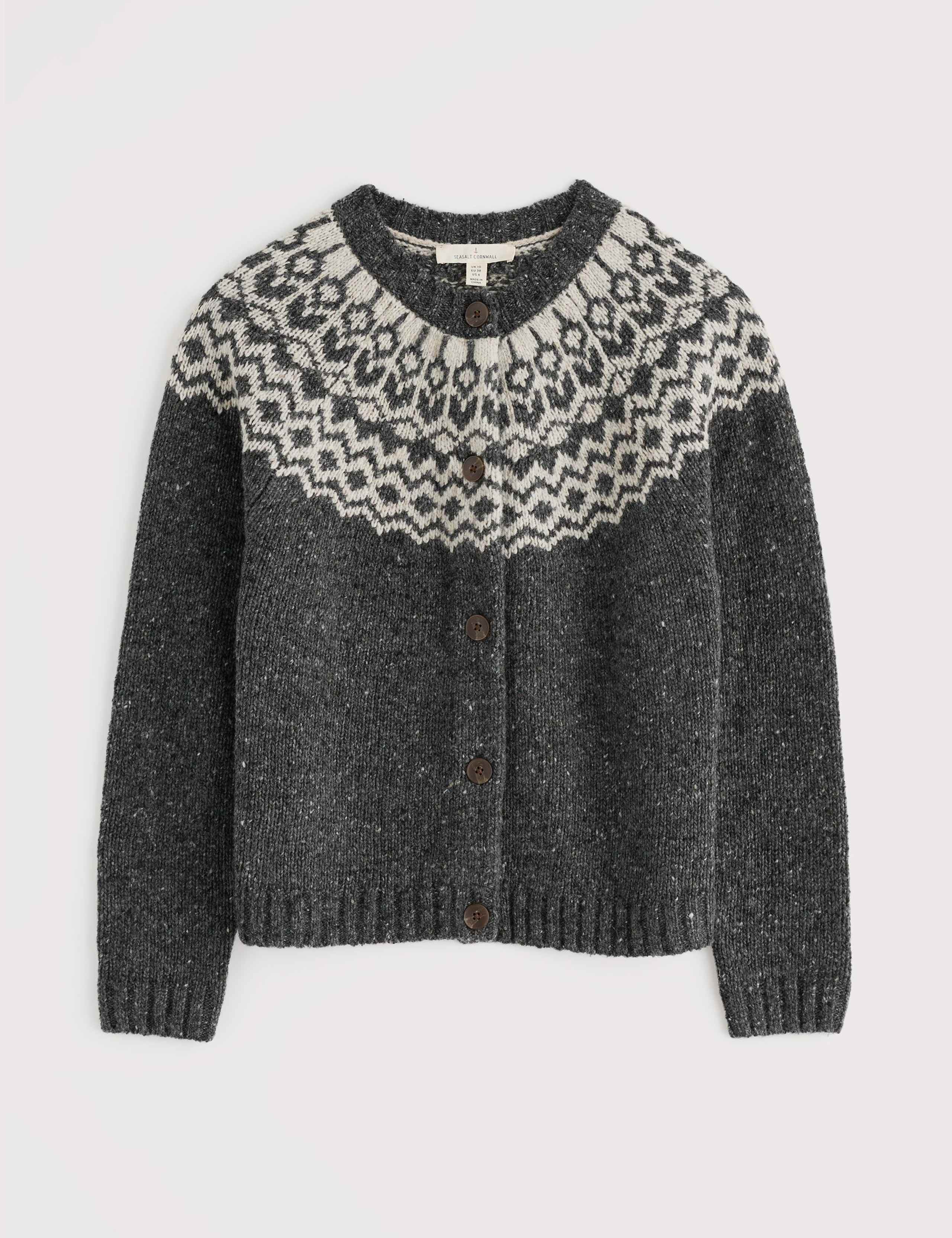 Merino Wool Rich Fair Isle Crew Neck Cardigan 2 of 5