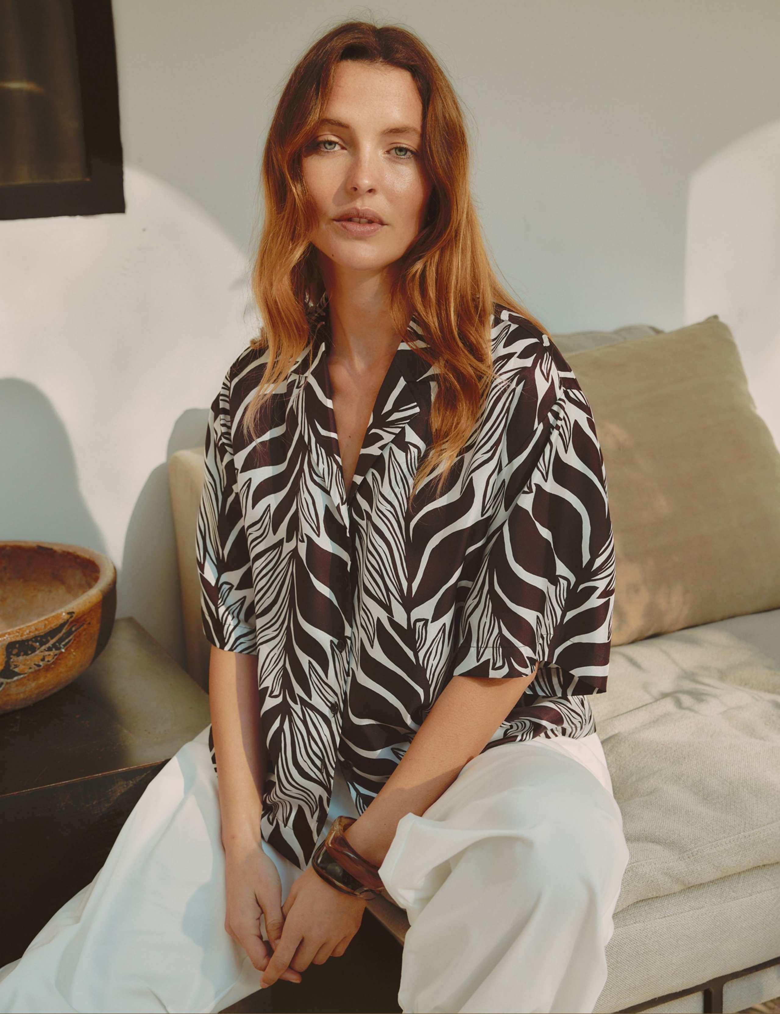 Pure Silk Palm Print Blouse 1 of 6