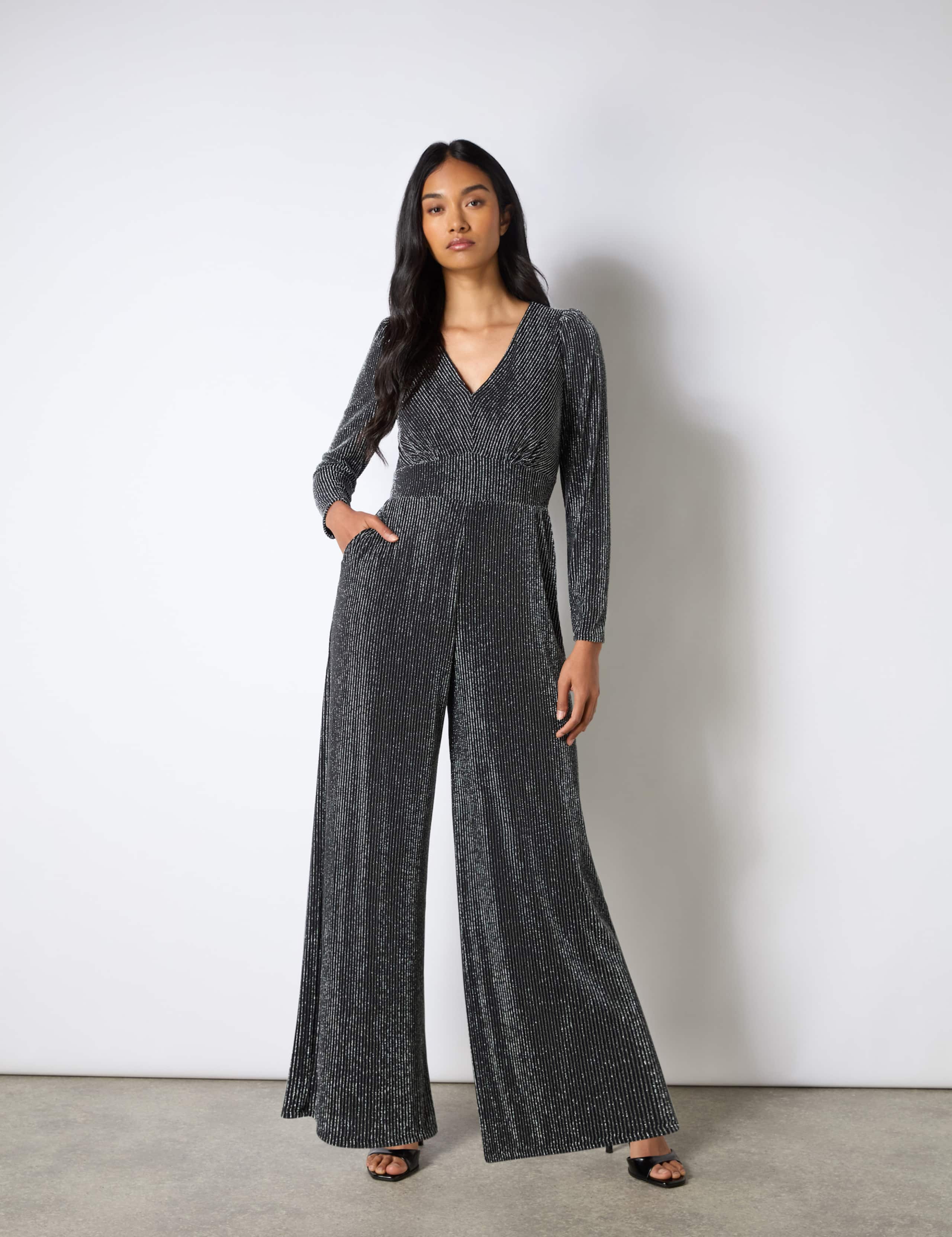 Sparkly Long Sleeve Wide Leg Jumpsuit 1 of 5