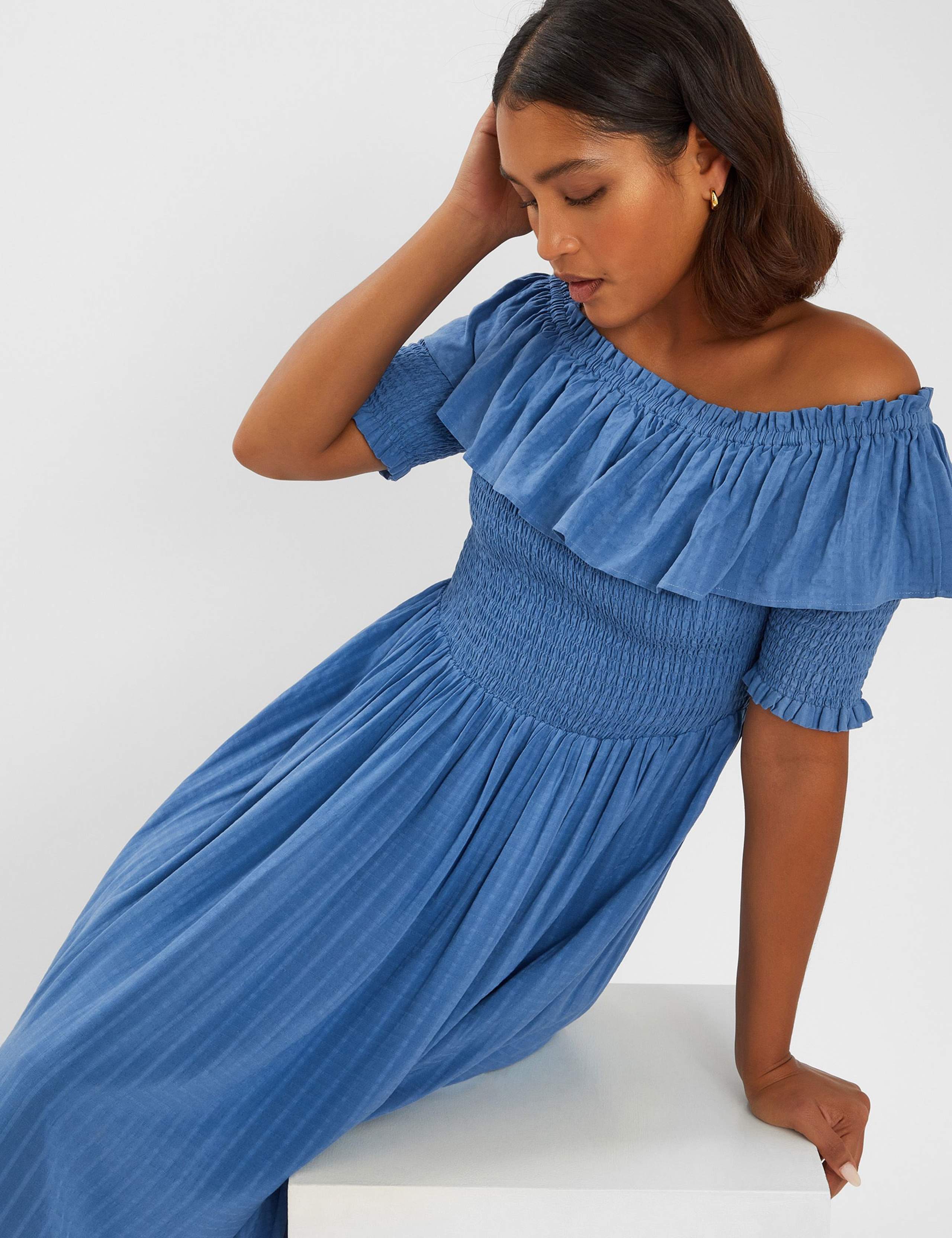 Off The Shoulder Shirred Maxi Beach Dress 4 of 4