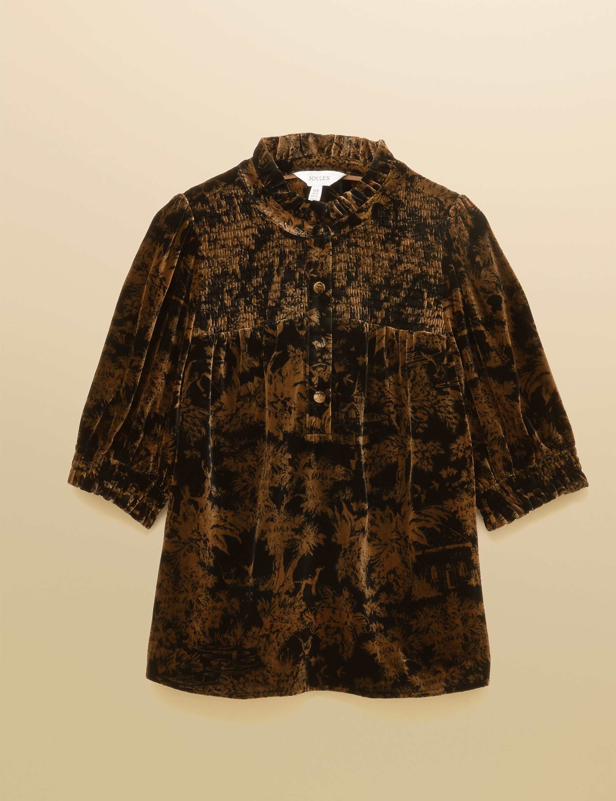 Velvet Printed Shirred High Neck Blouse 2 of 8