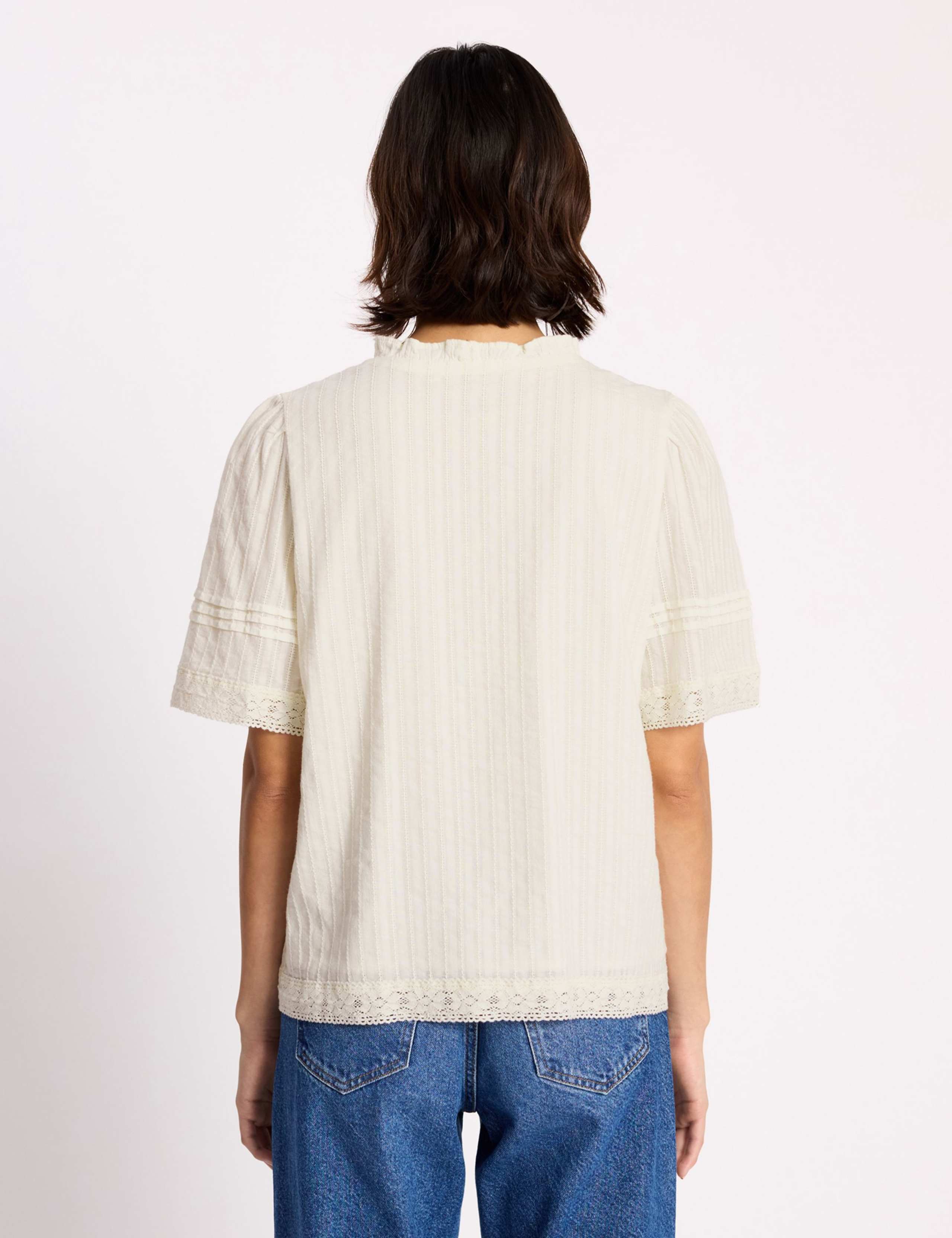 Pure Cotton Textured V-Neck Frill Detail Top 3 of 4