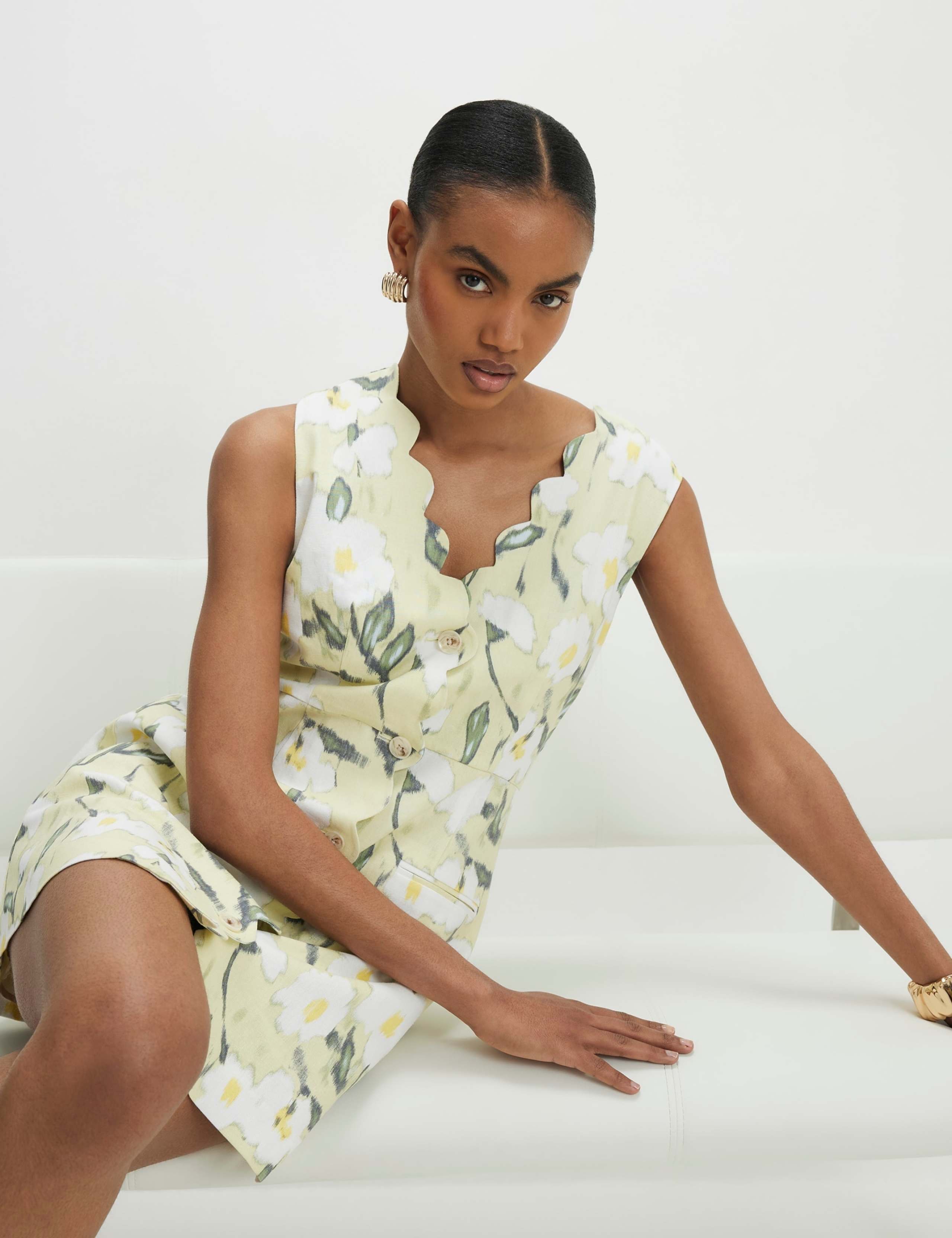Linen Rich Floral Scalloped Mini Dress 4 of 4