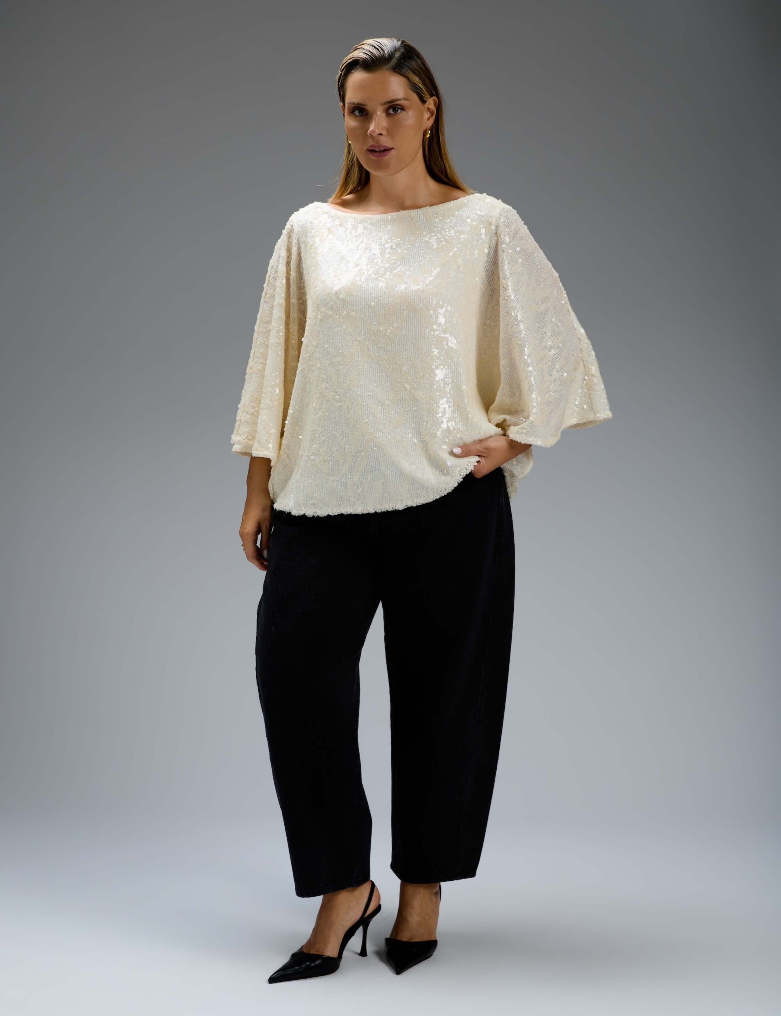 Sequin Slash Neck Cape Top 2 of 5