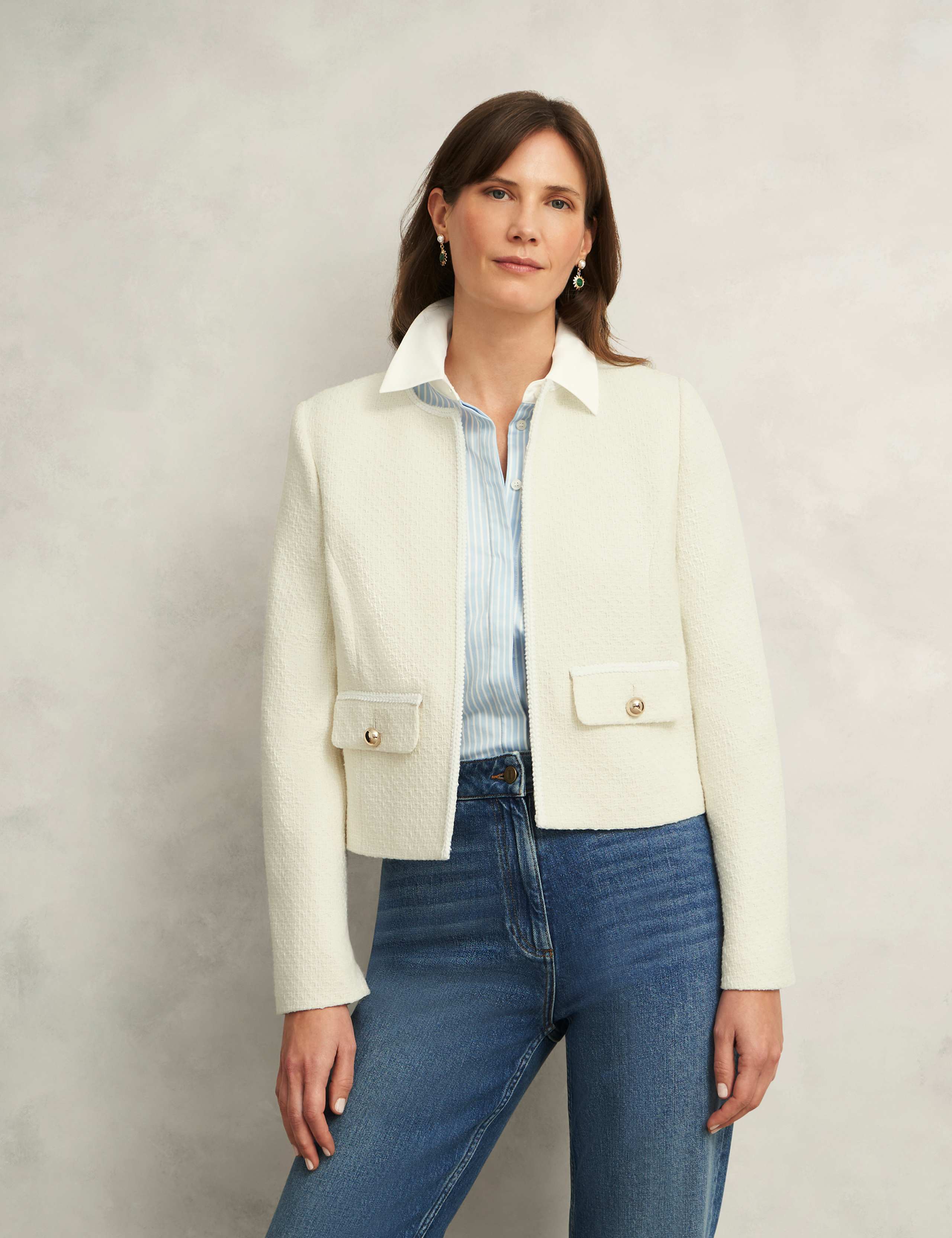 Cotton Rich Textured Collarless Jacket 1 of 5