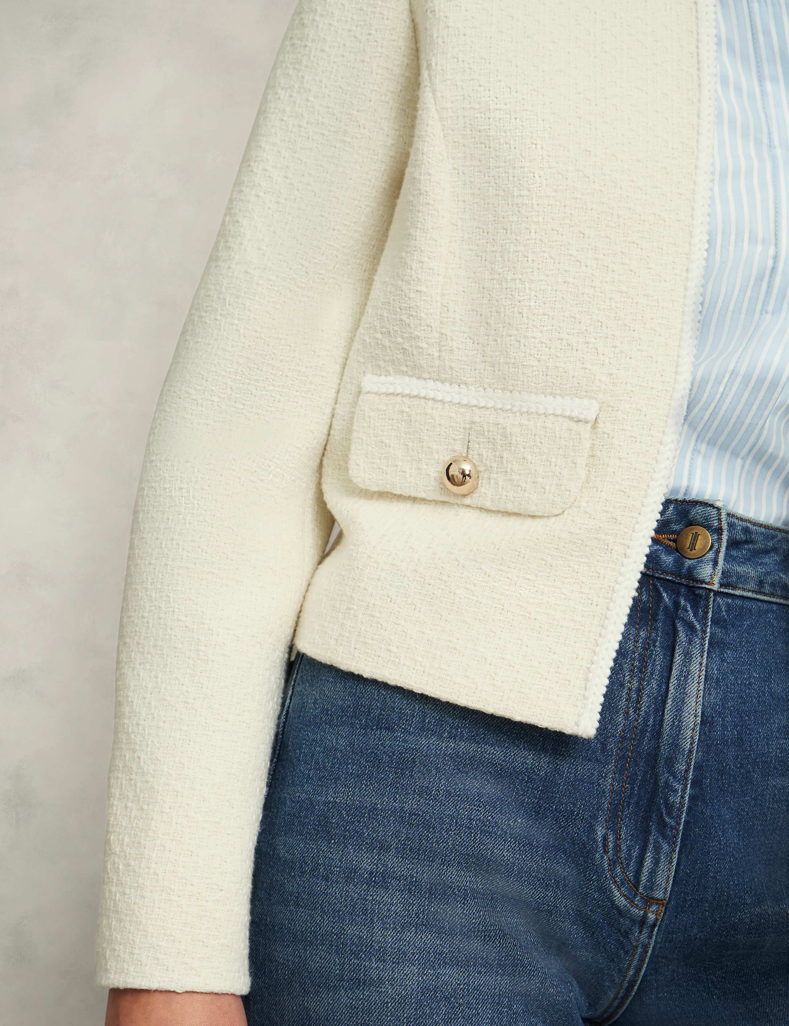 Cotton Rich Textured Collarless Jacket 4 of 5