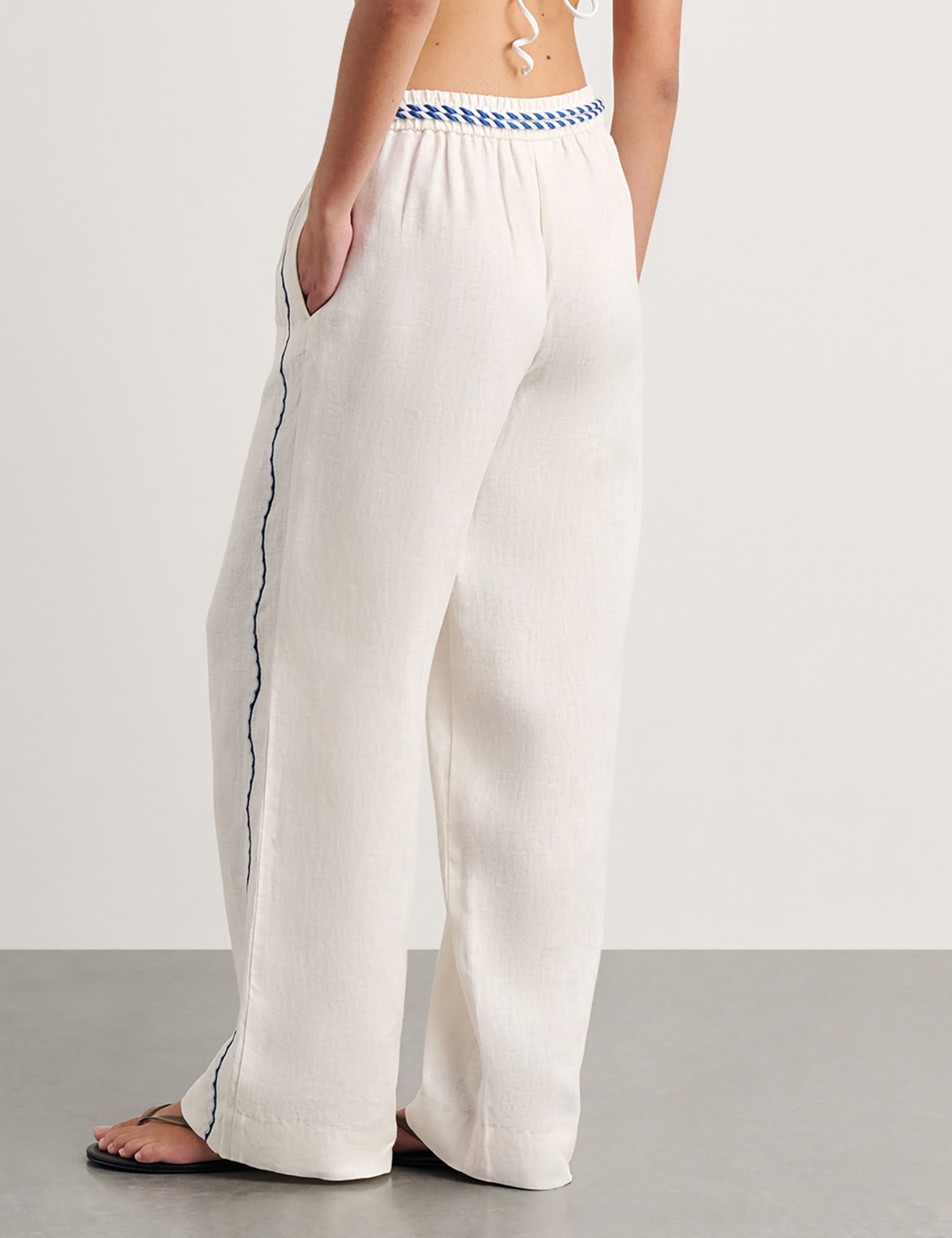 Pure Linen Embroidered Straight Leg Trousers 6 of 6