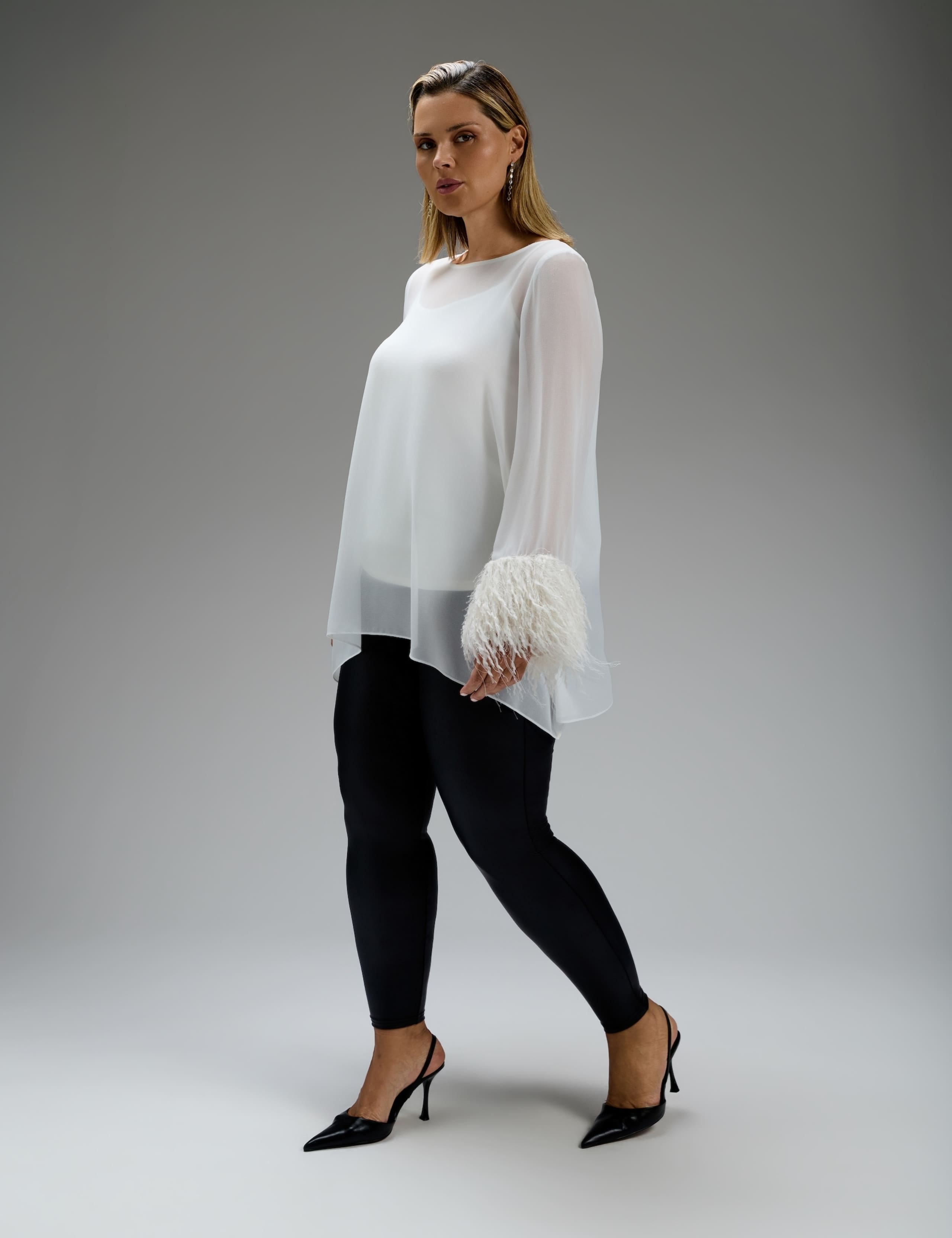 Fringe Cuff Overlay Hanky Hem Blouse 2 of 5