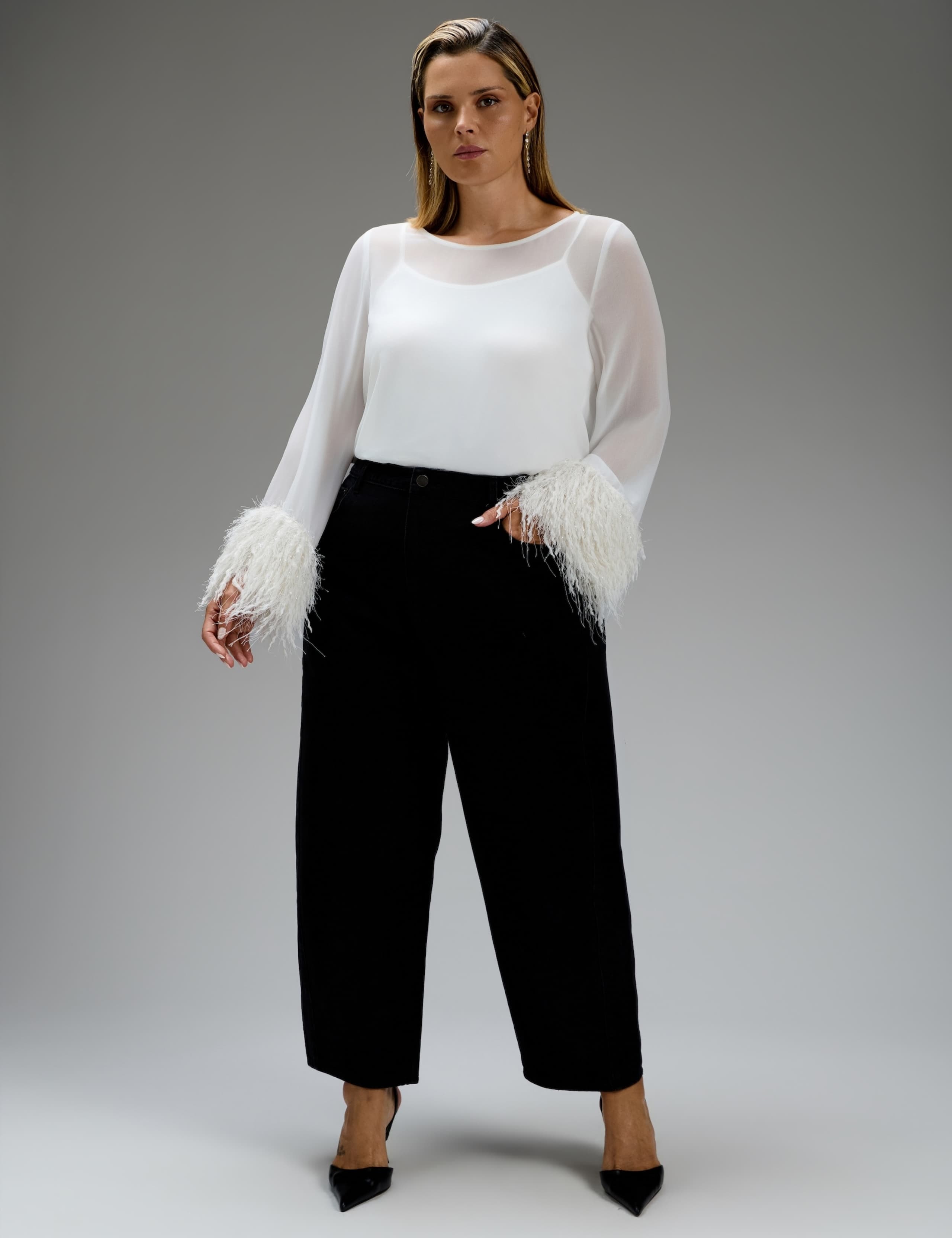 Fringe Cuff Overlay Hanky Hem Blouse 3 of 5