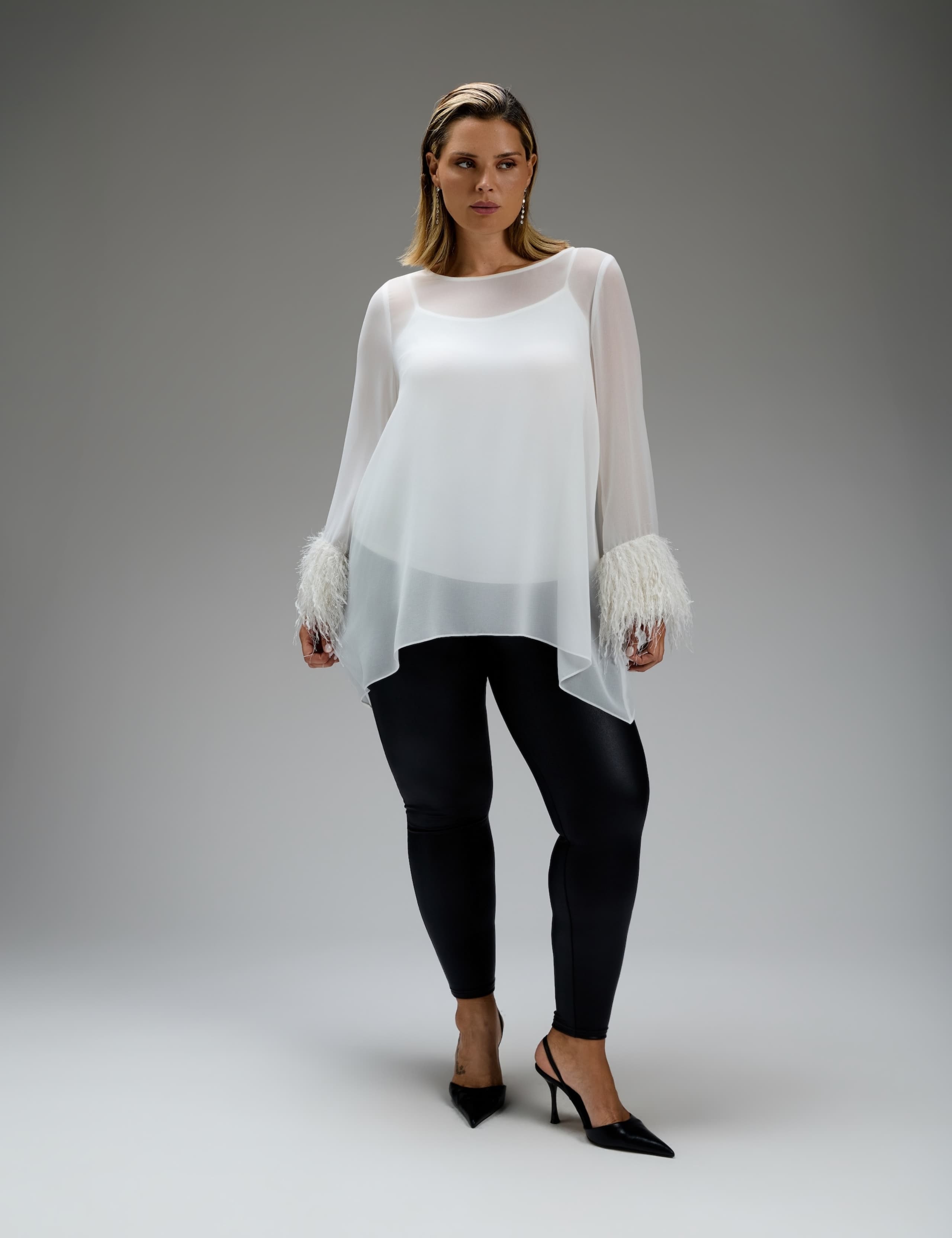 Fringe Cuff Overlay Hanky Hem Blouse 4 of 5
