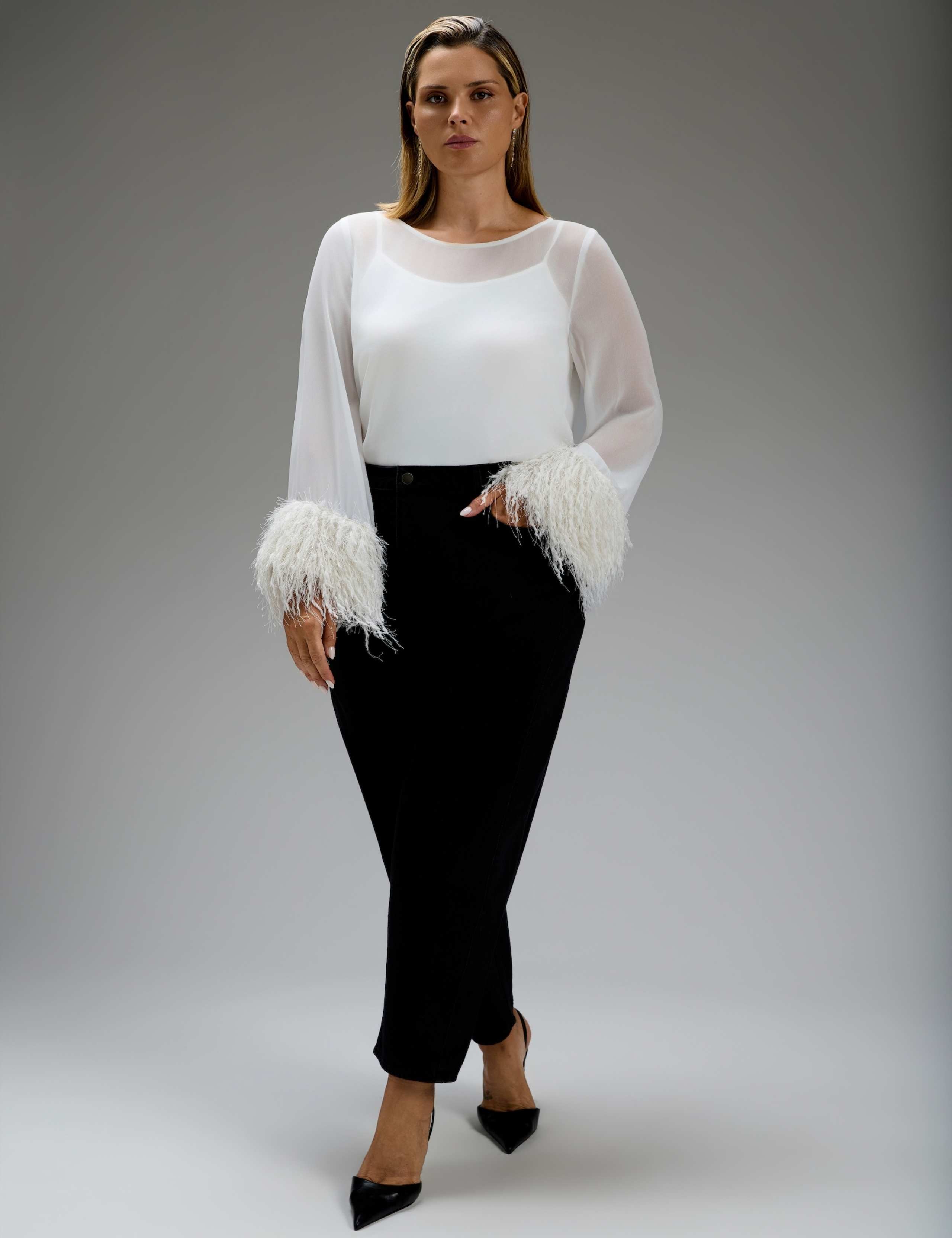 Fringe Cuff Overlay Hanky Hem Blouse 5 of 5