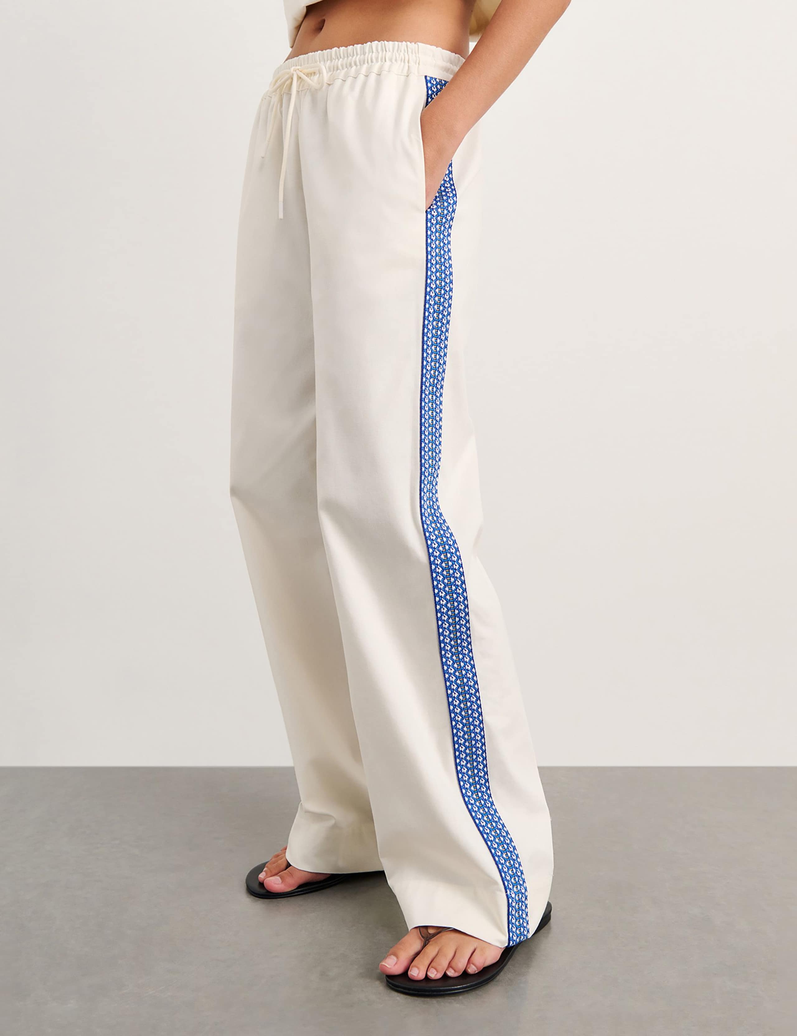 Pure Cotton Side Stripe Straight Leg Trousers 3 of 4