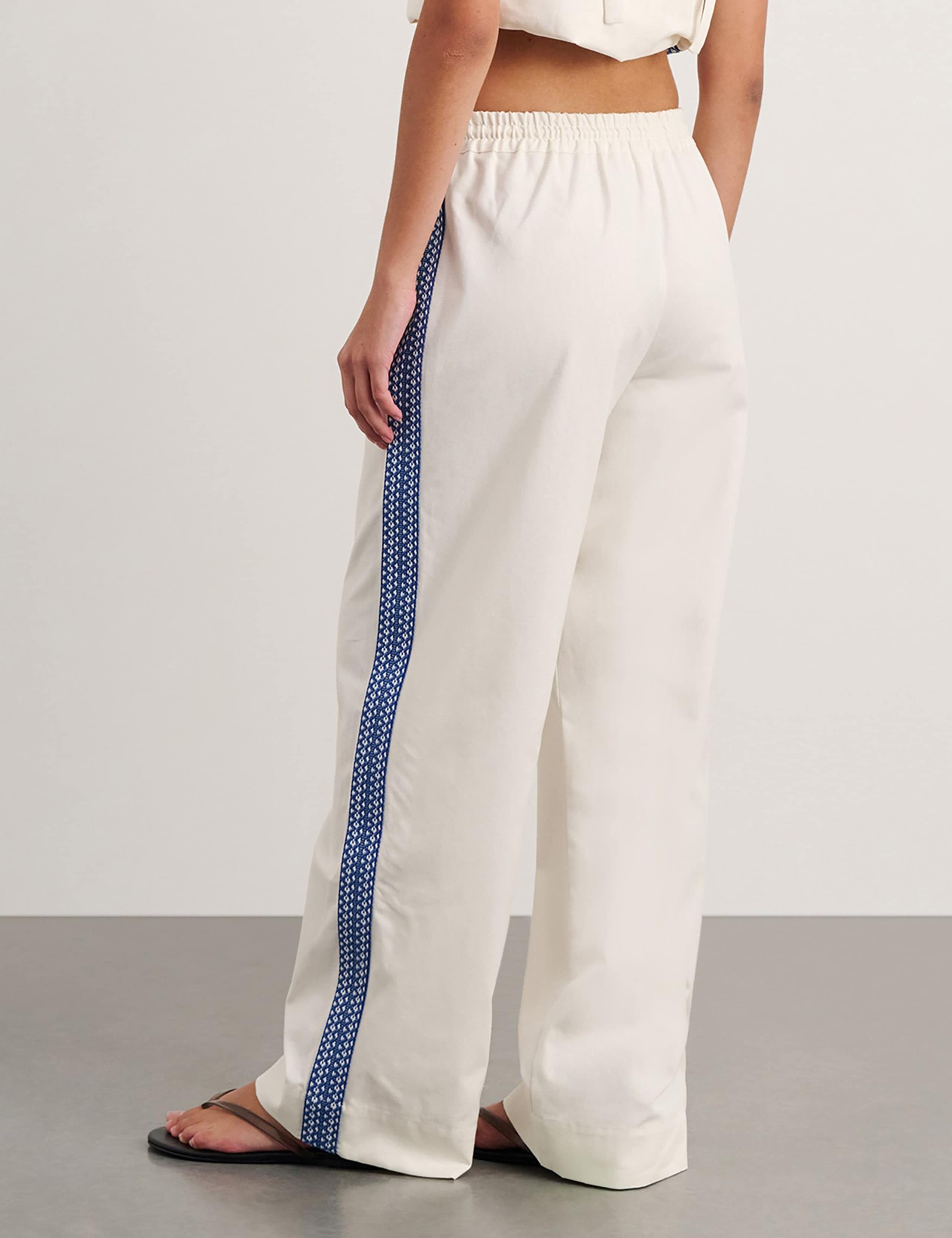 Pure Cotton Side Stripe Straight Leg Trousers 4 of 4
