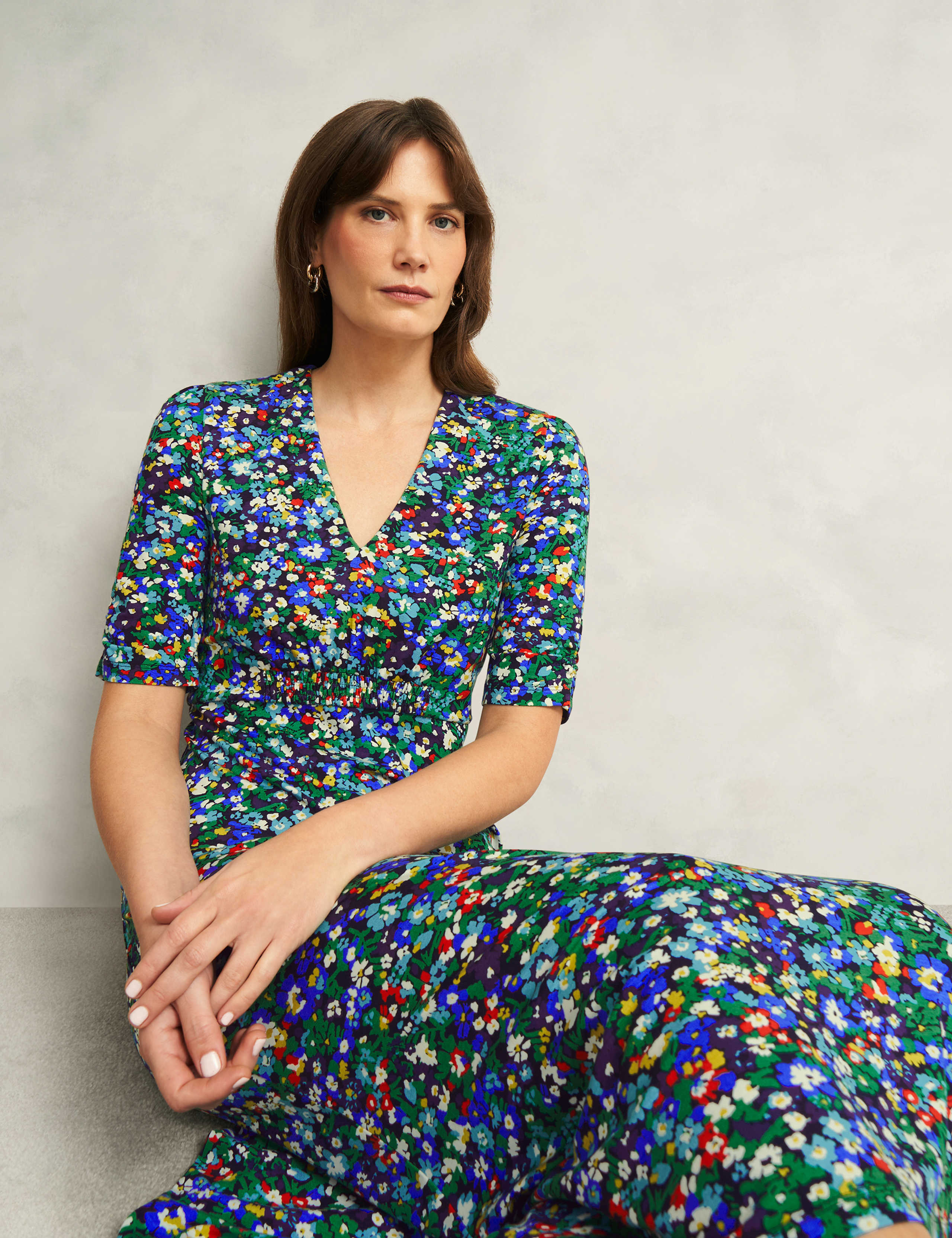Jersey Floral V-Neck Midi Tea Dress 3 of 8