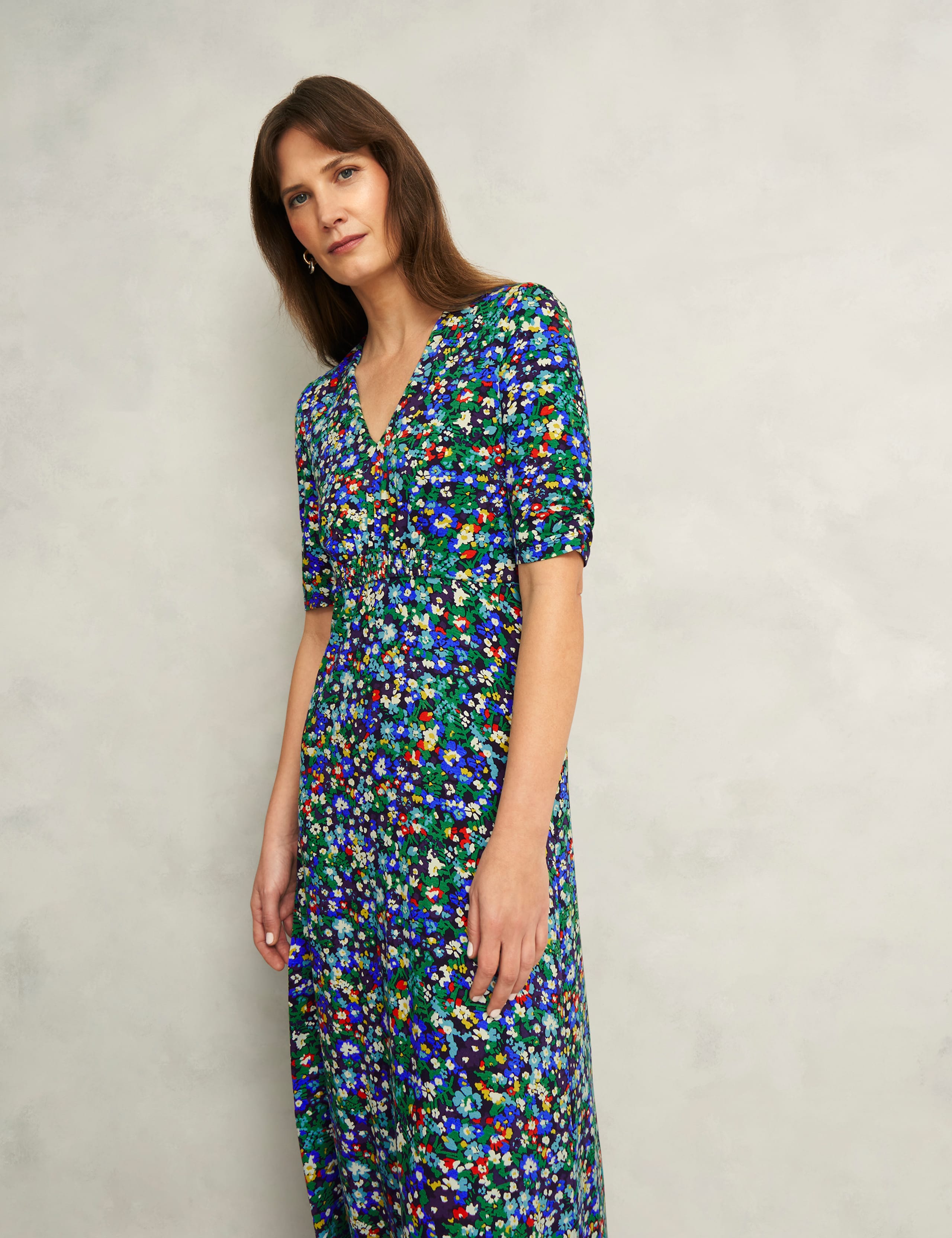 Jersey Floral V-Neck Midi Tea Dress 4 of 8