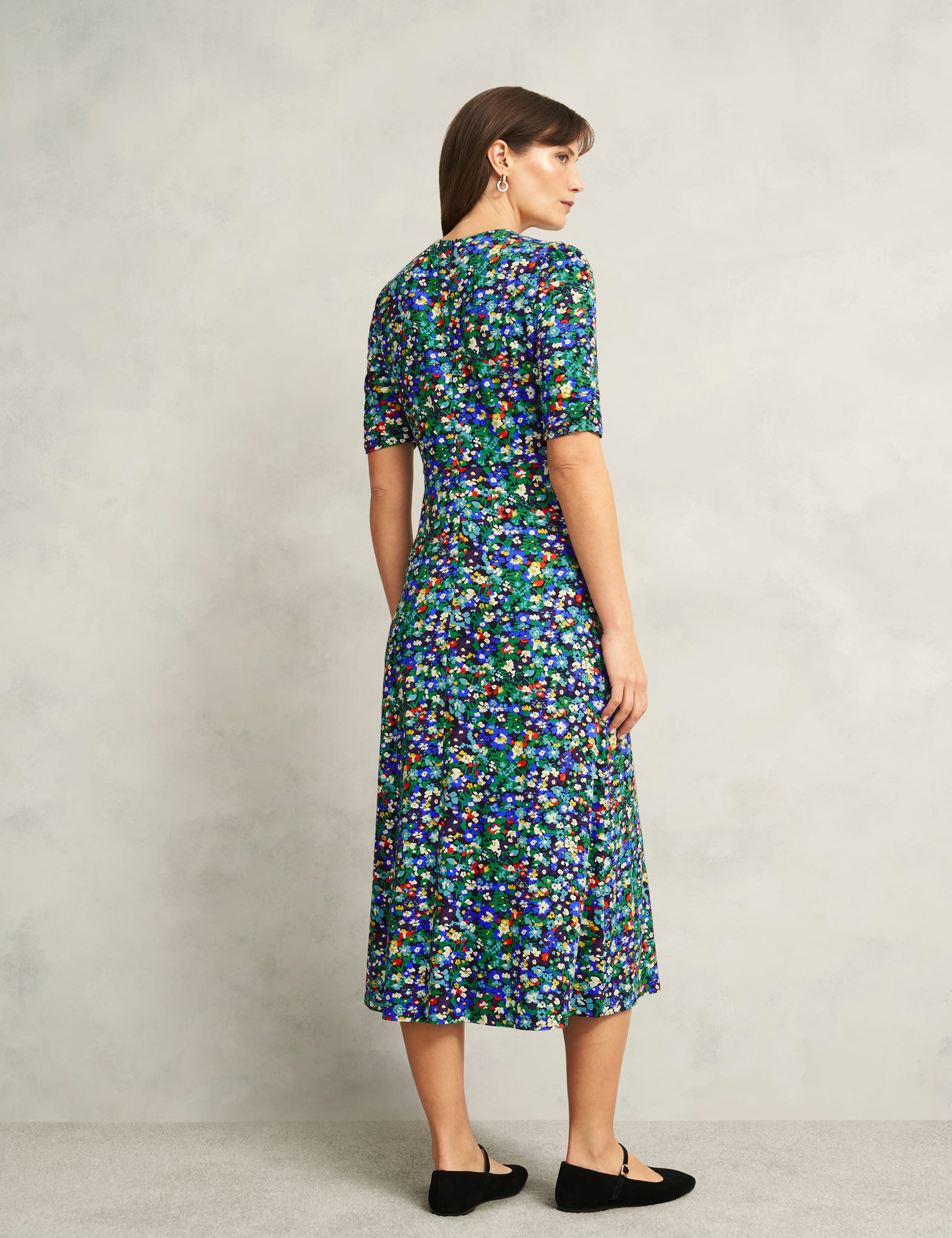 Jersey Floral V-Neck Midi Tea Dress 6 of 8