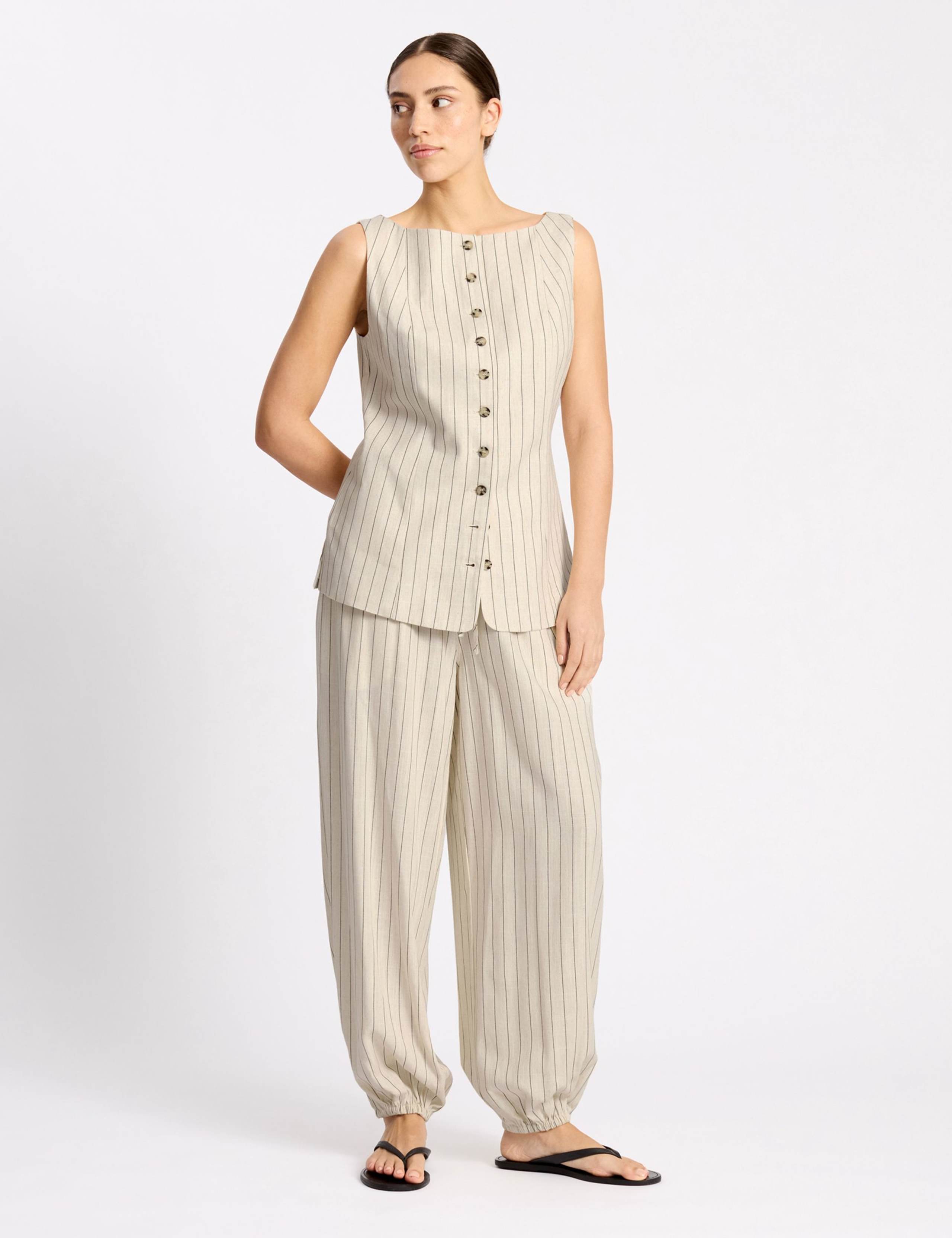 Linen Blend Pinstripe Waistcoat 5 of 7