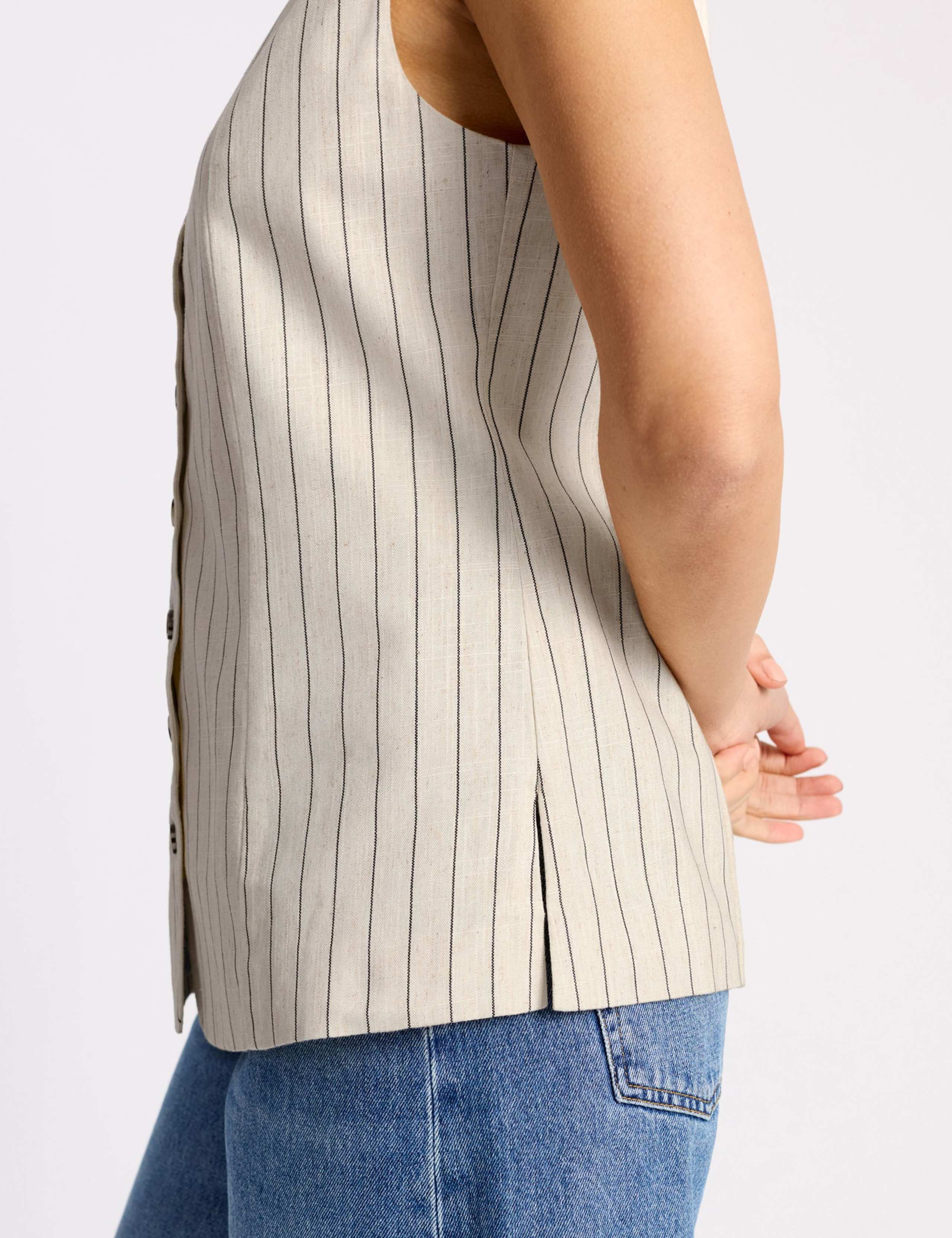 Linen Blend Pinstripe Waistcoat 7 of 7