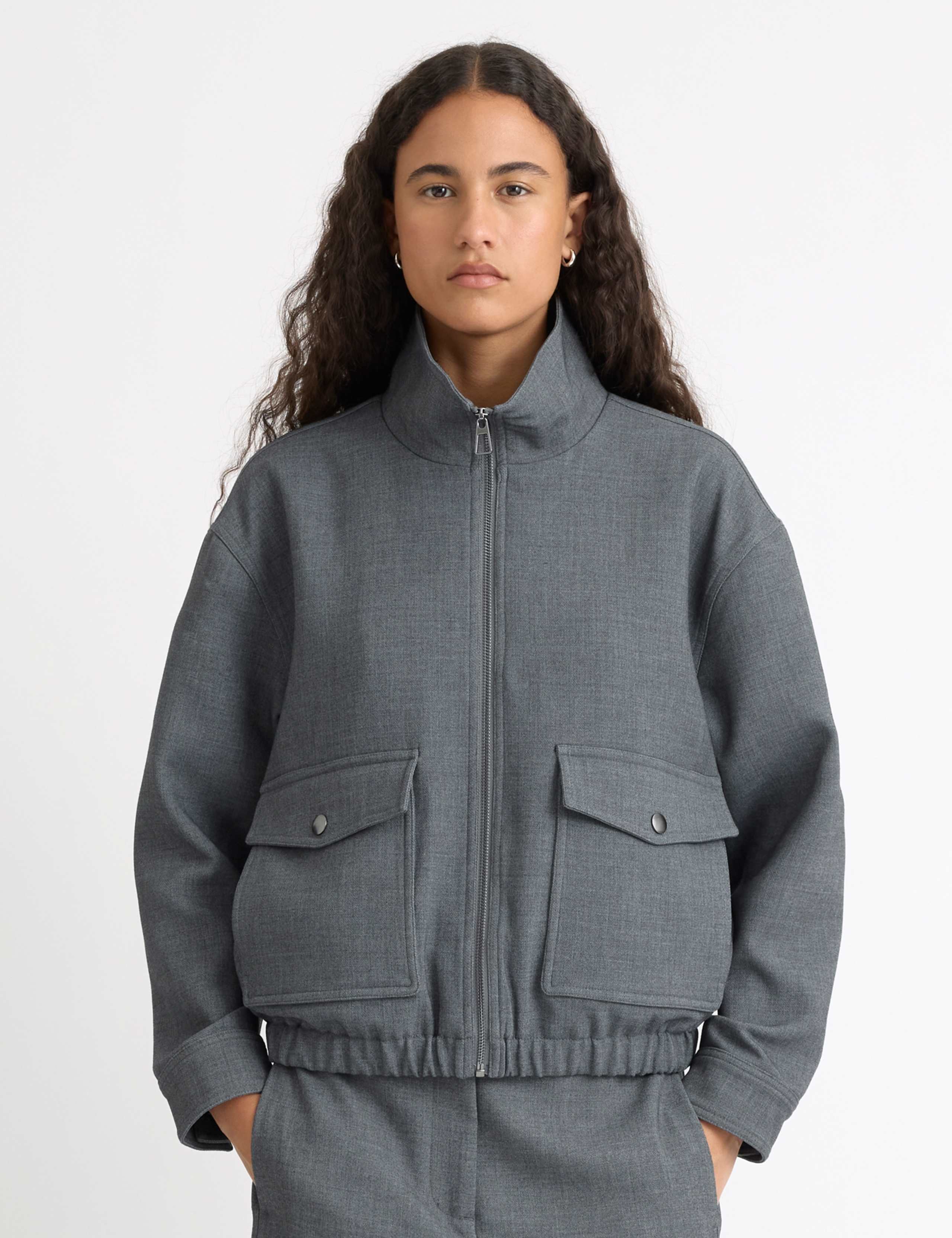 Flannel High Neck Bomber Jacket 3 of 6