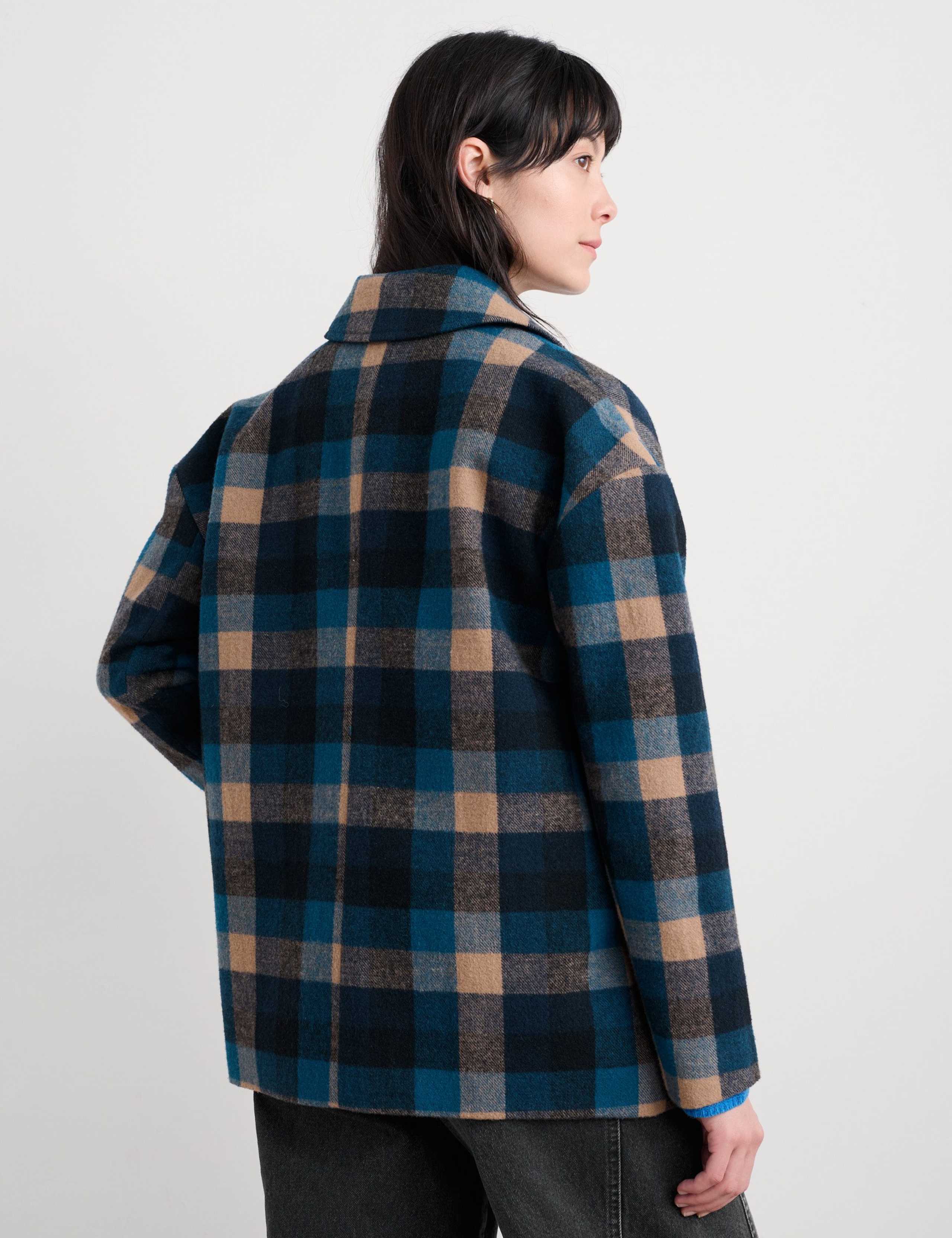 Wool Blend Checked Relaxed Collared Coat 3 of 5