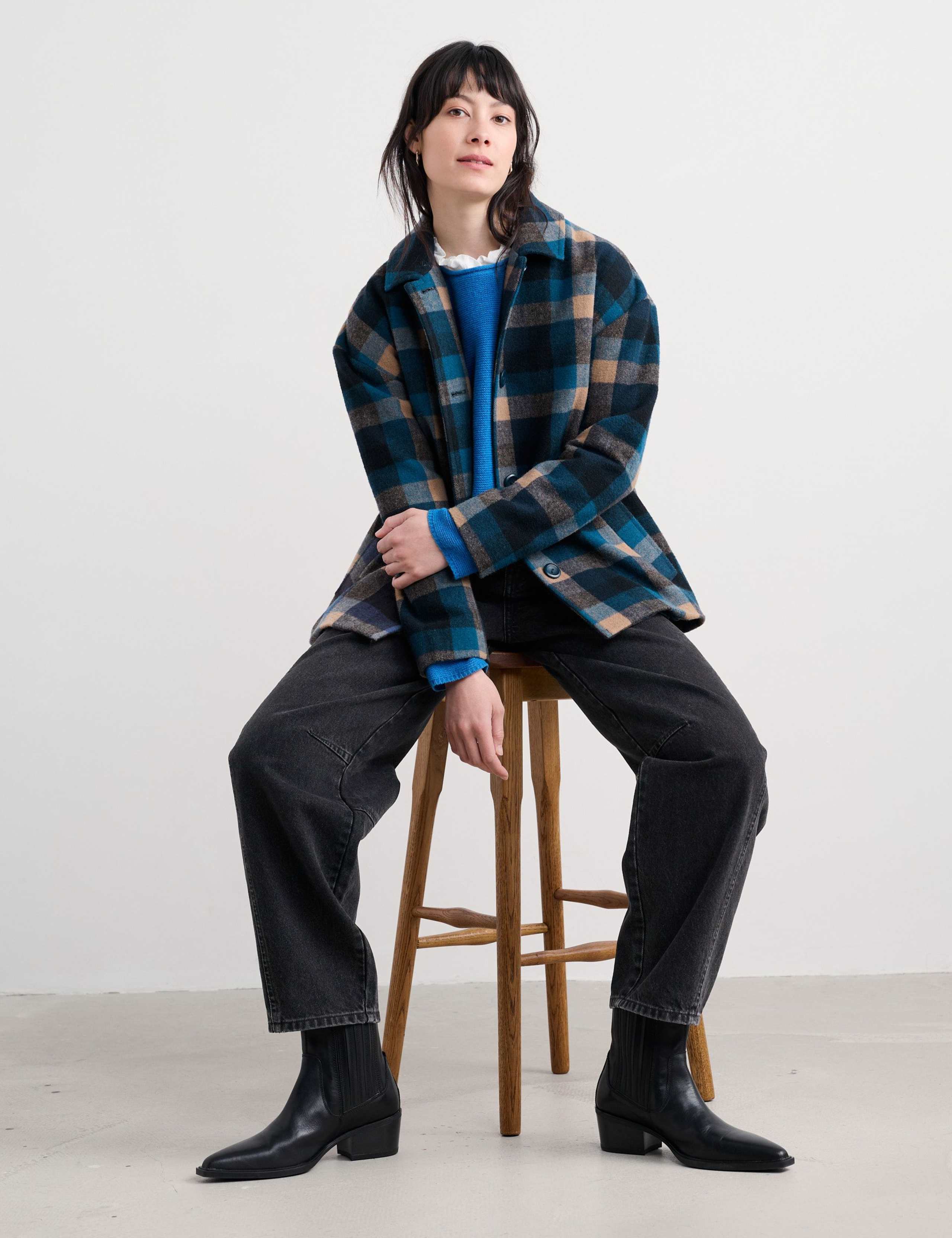 Wool Blend Checked Relaxed Collared Coat 4 of 5