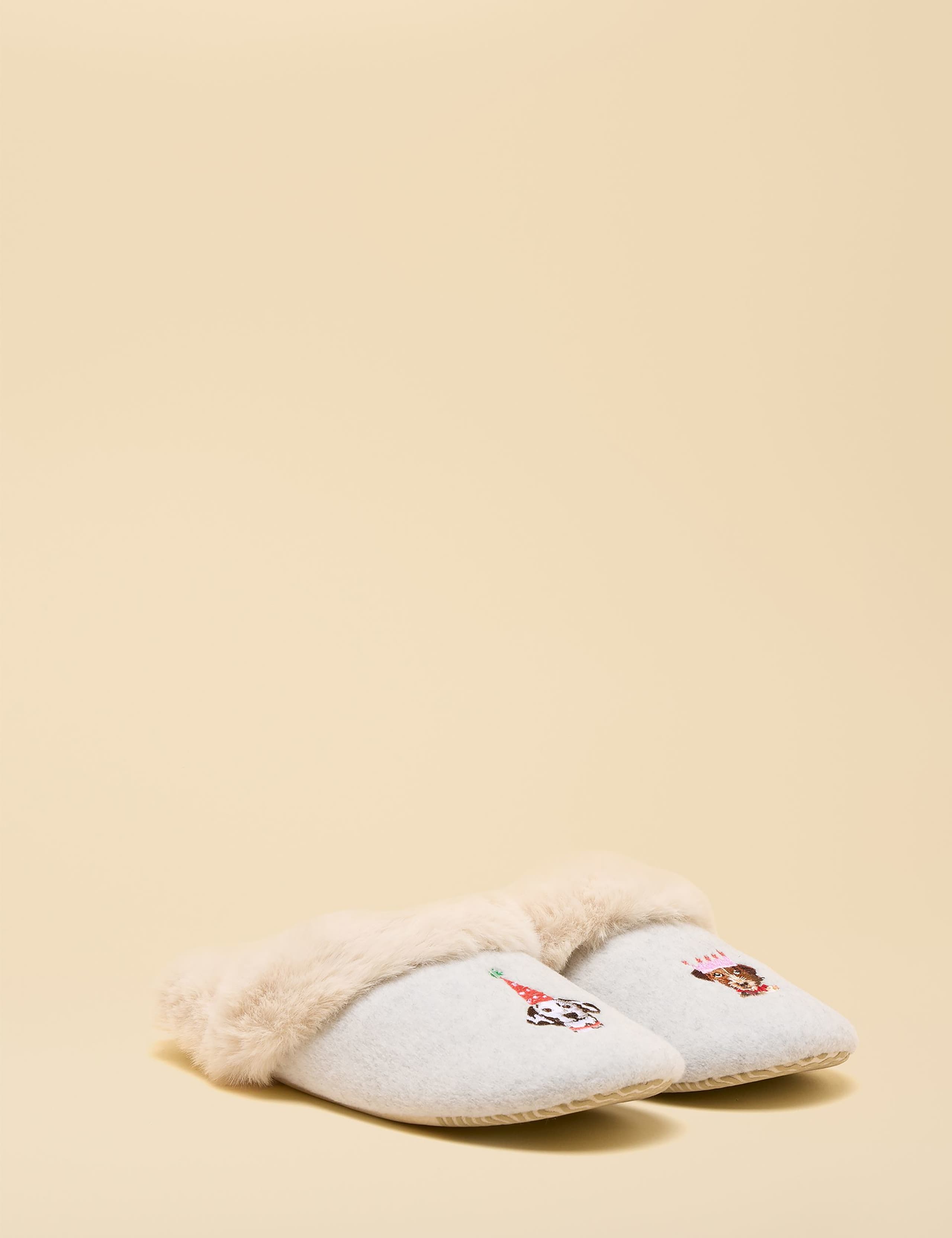 Dog Faux Fur Lined Round Toe Mule Slippers 2 of 5