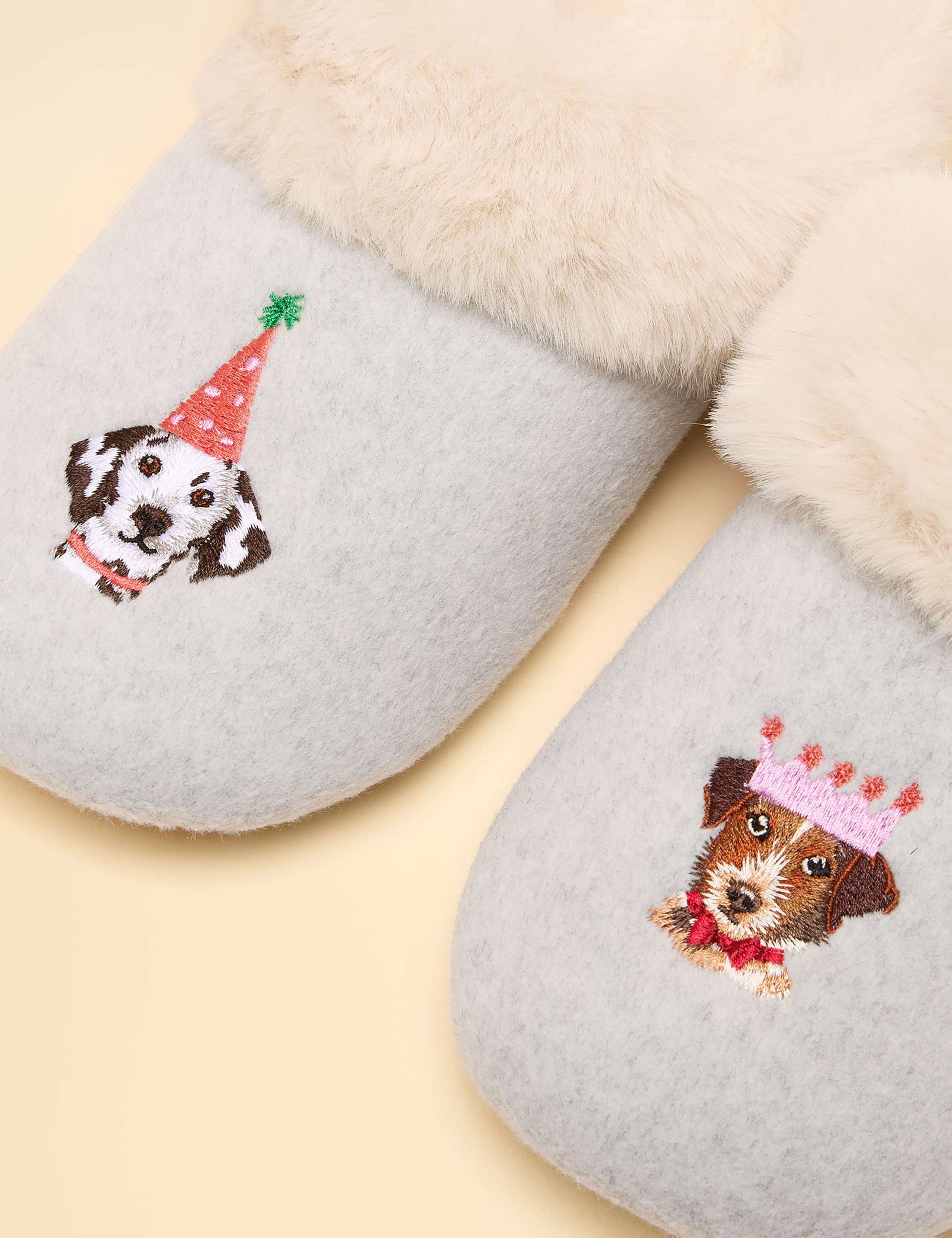 Dog Faux Fur Lined Round Toe Mule Slippers 4 of 5