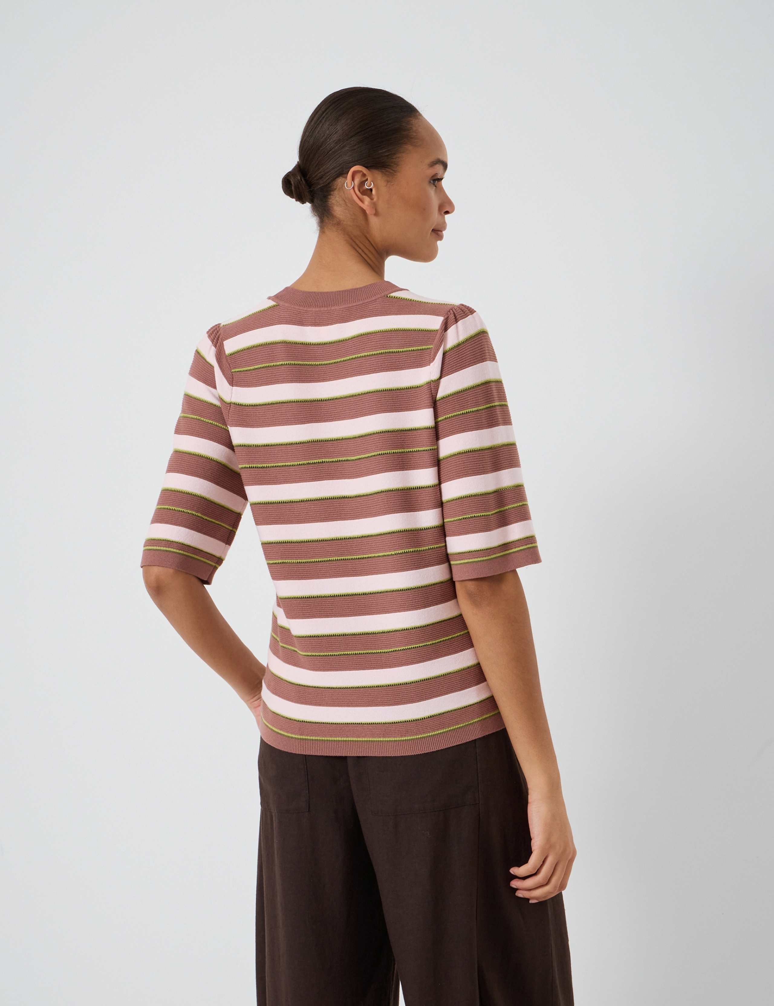 Striped Gathered Knitted T-Shirt 3 of 5